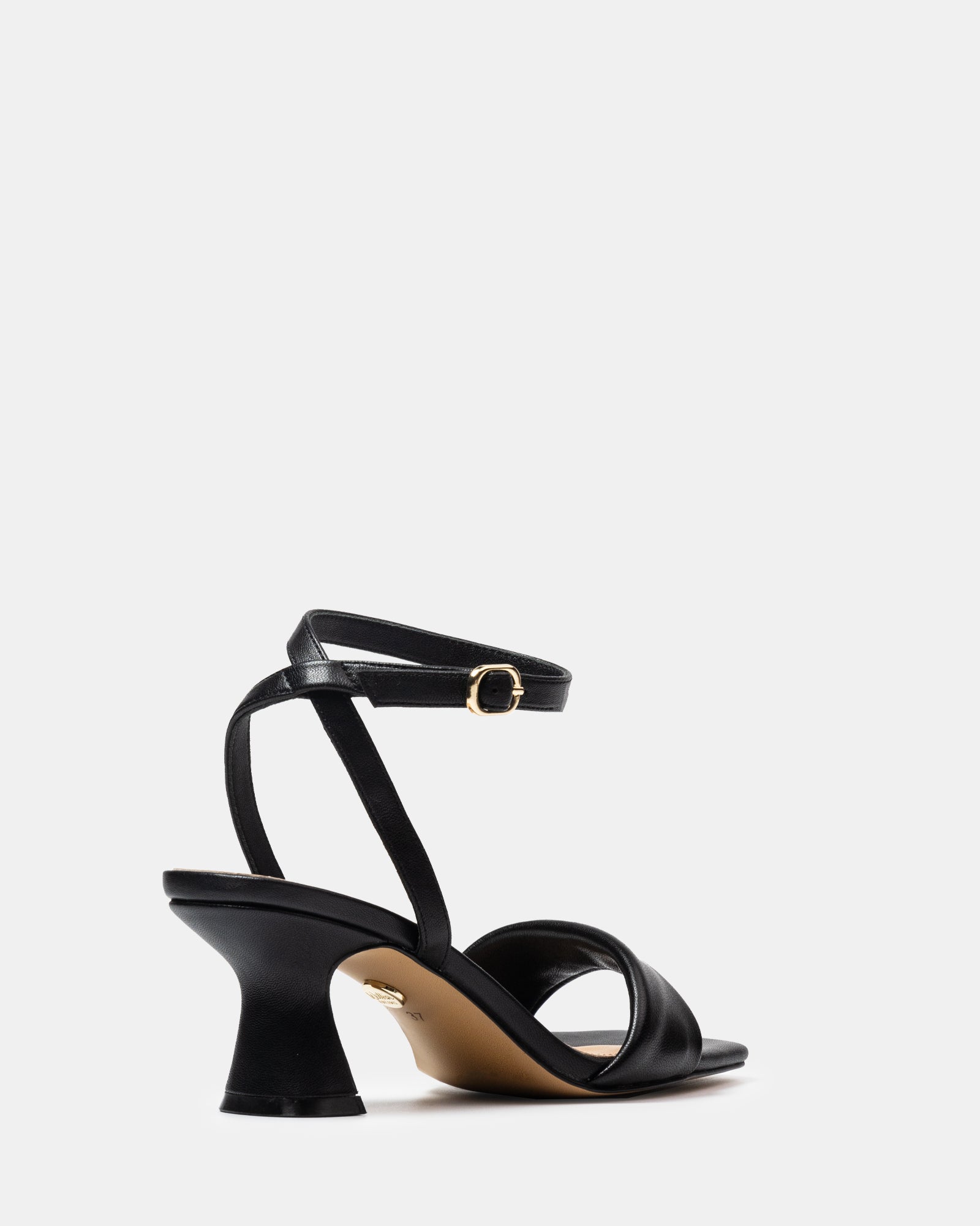 Martina Black Leather Flared Heel