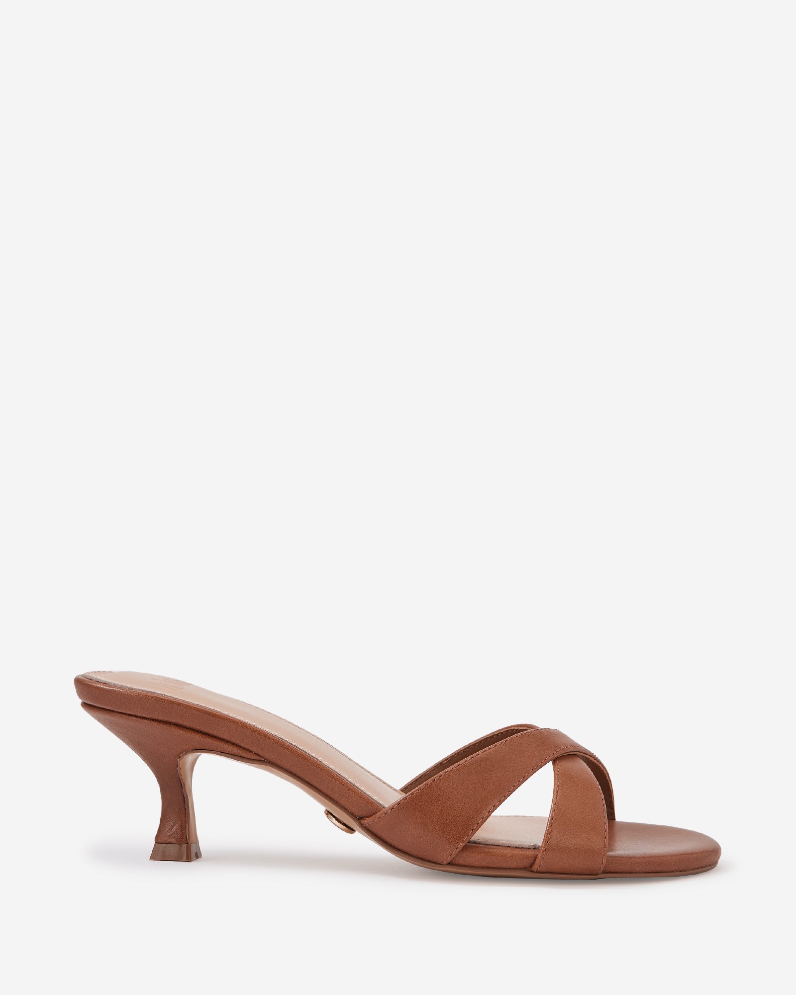 Gracie Dark Cognac Leather Kitten Heel Mule