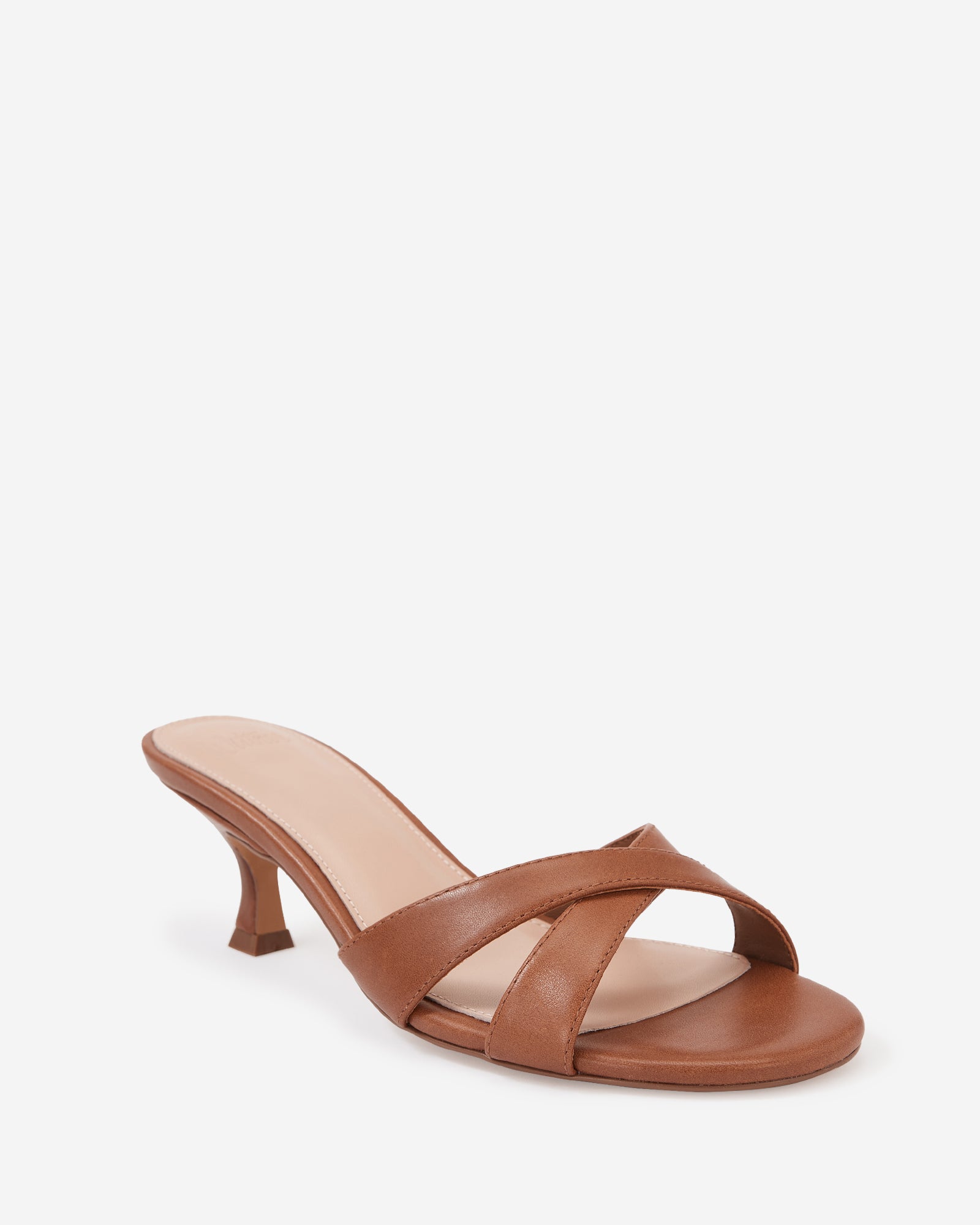 Gracie Dark Cognac Leather Kitten Heel Mule