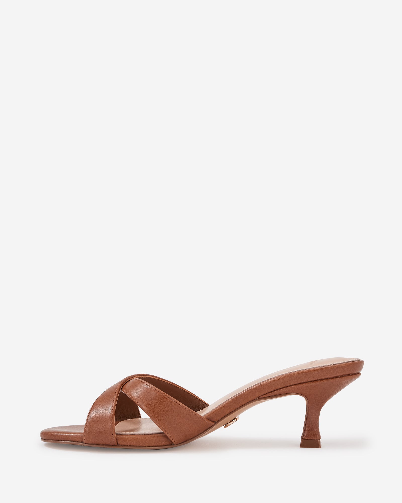 Gracie Dark Cognac Leather Kitten Heel Mule
