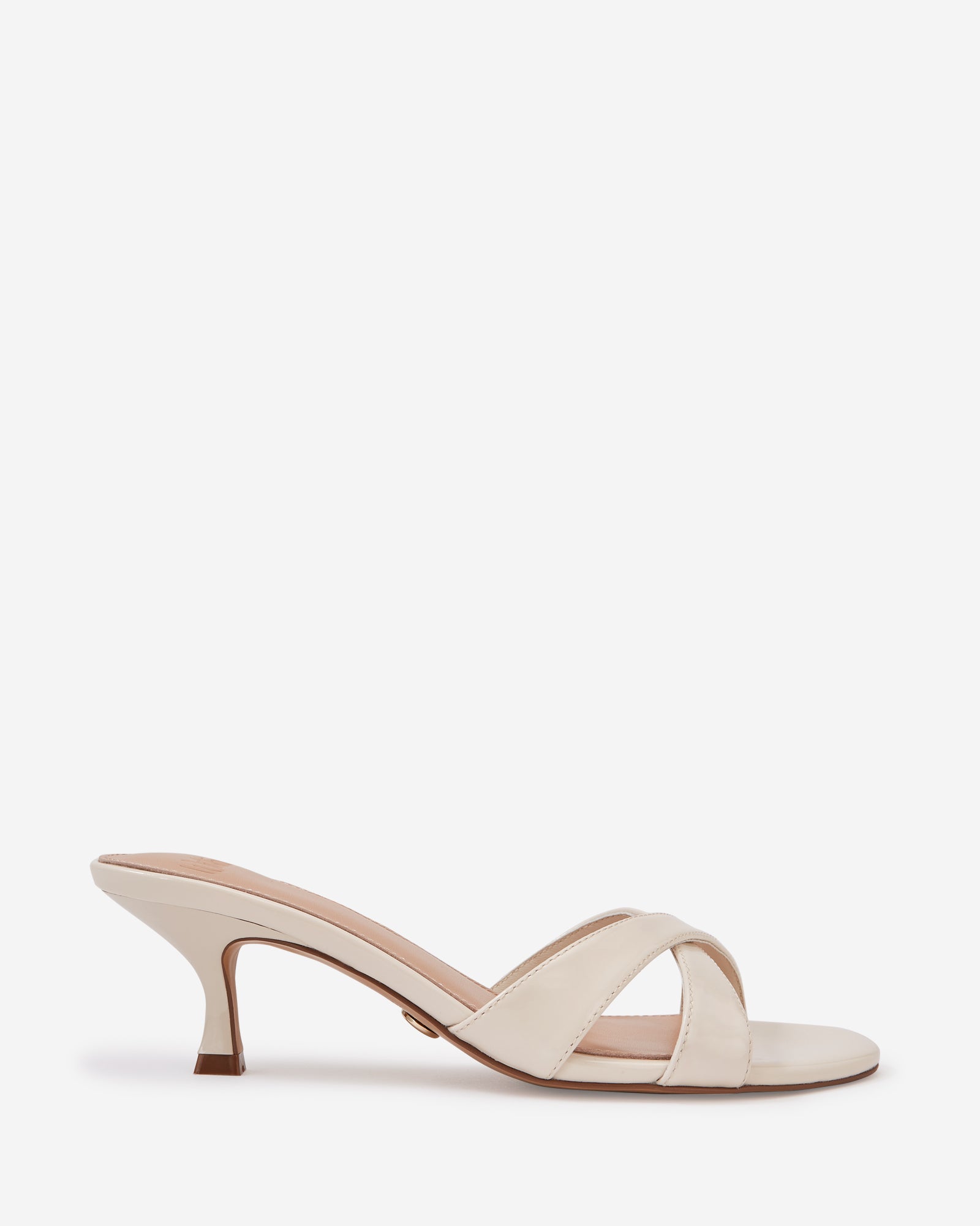 Gracie Vintage Ivory Patent Leather Kitten Heel Mule