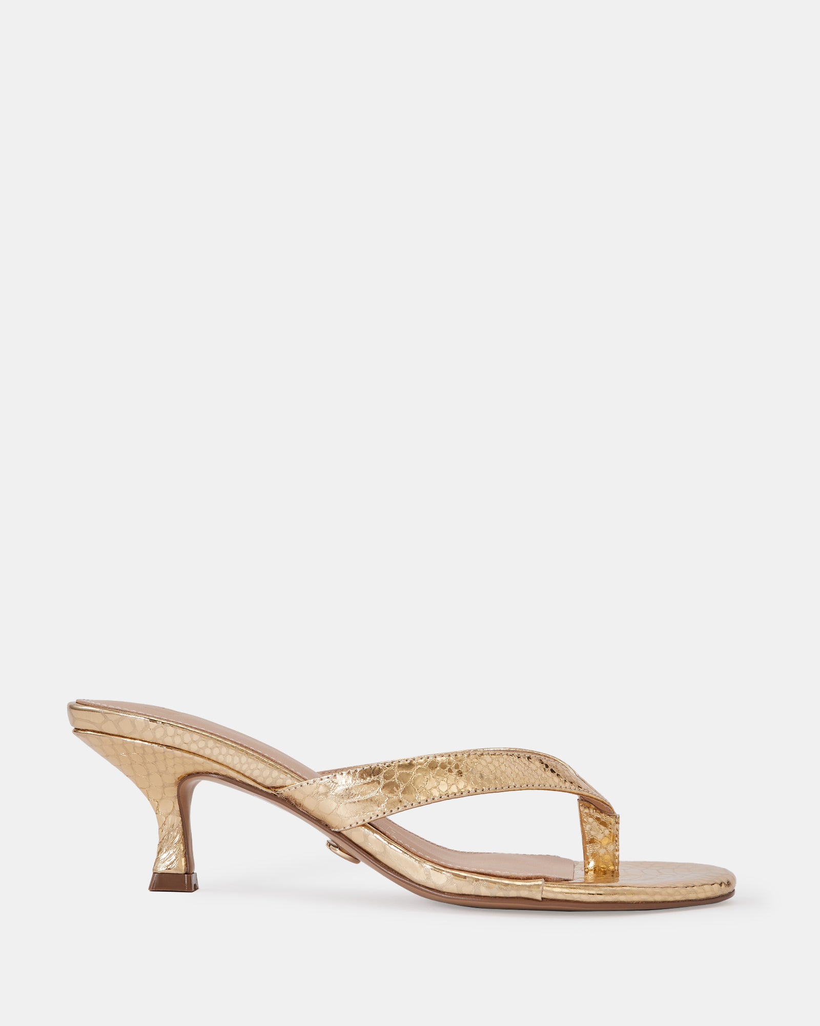 Gigi Gold Reptile Emboss Leather Kitten Heel Thong