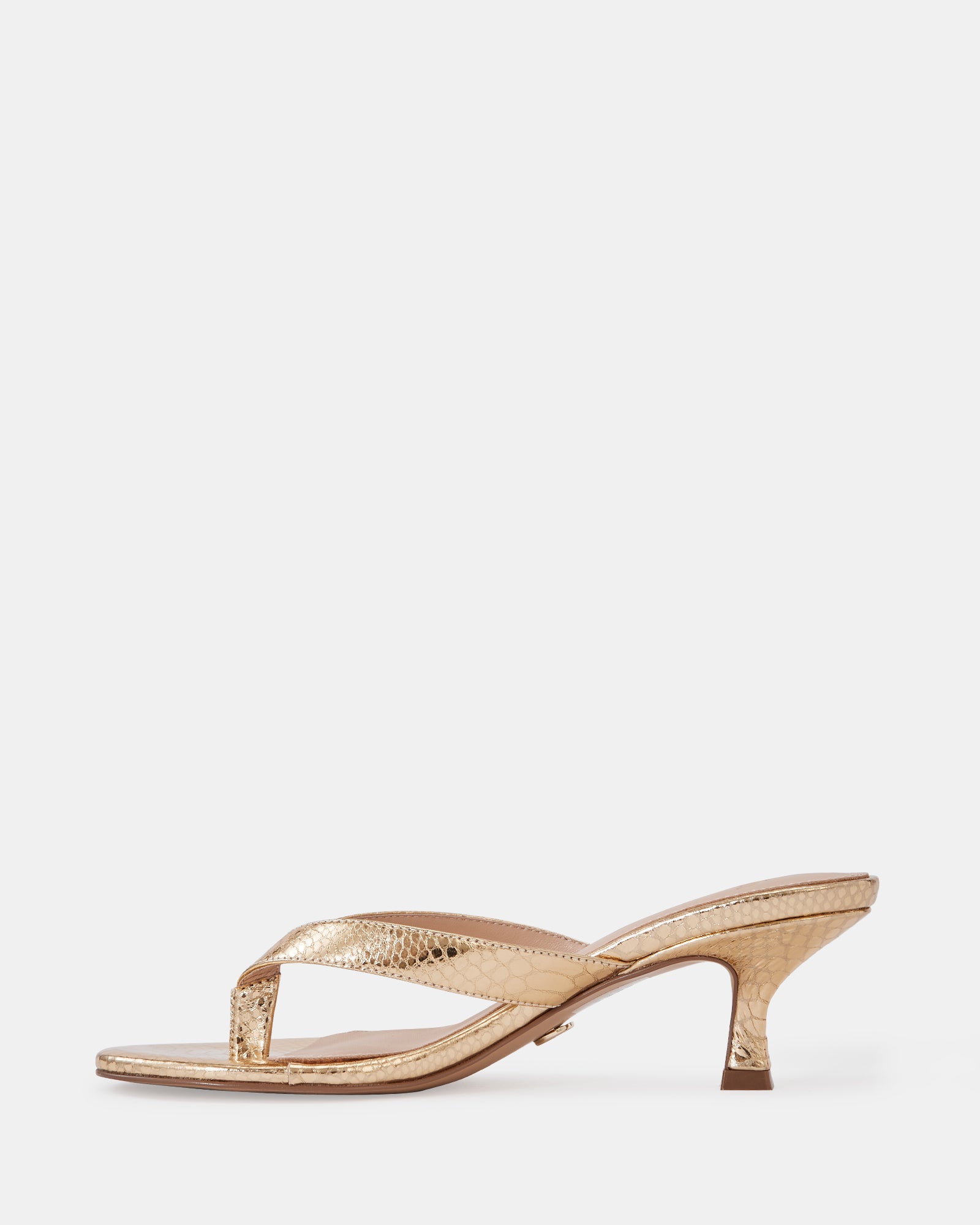 Gigi Gold Reptile Emboss Leather Kitten Heel Thong