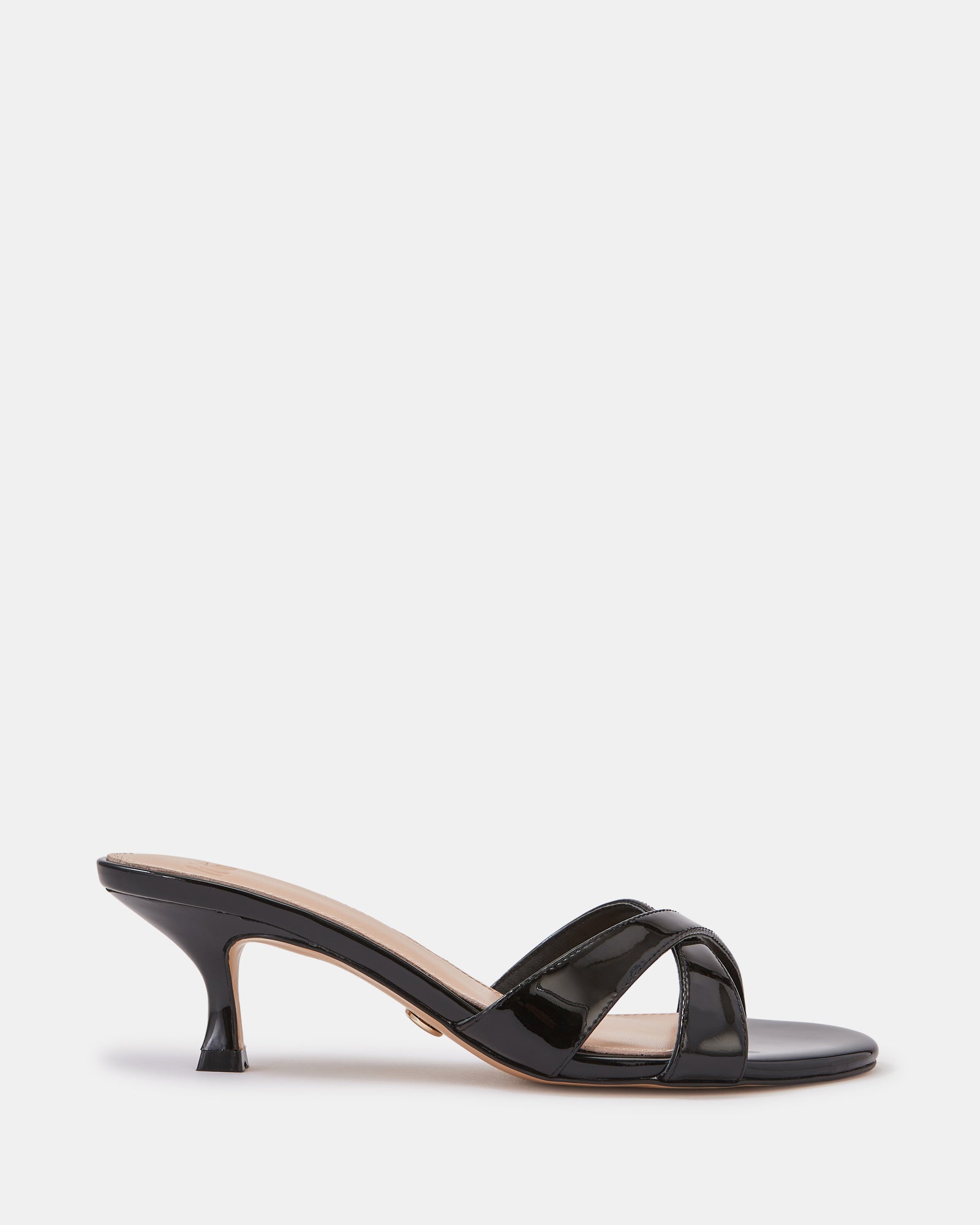 Gracie Black Patent Leather Kitten Heel Mule