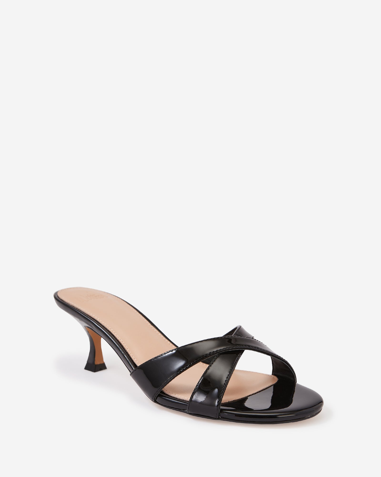 Gracie Black Patent Leather Kitten Heel Mule