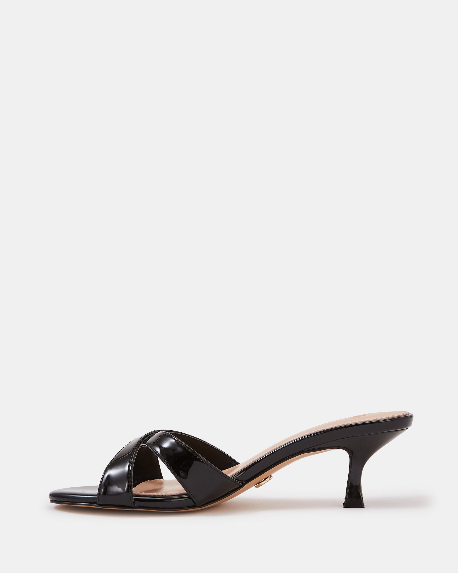 Gracie Black Patent Leather Kitten Heel Mule