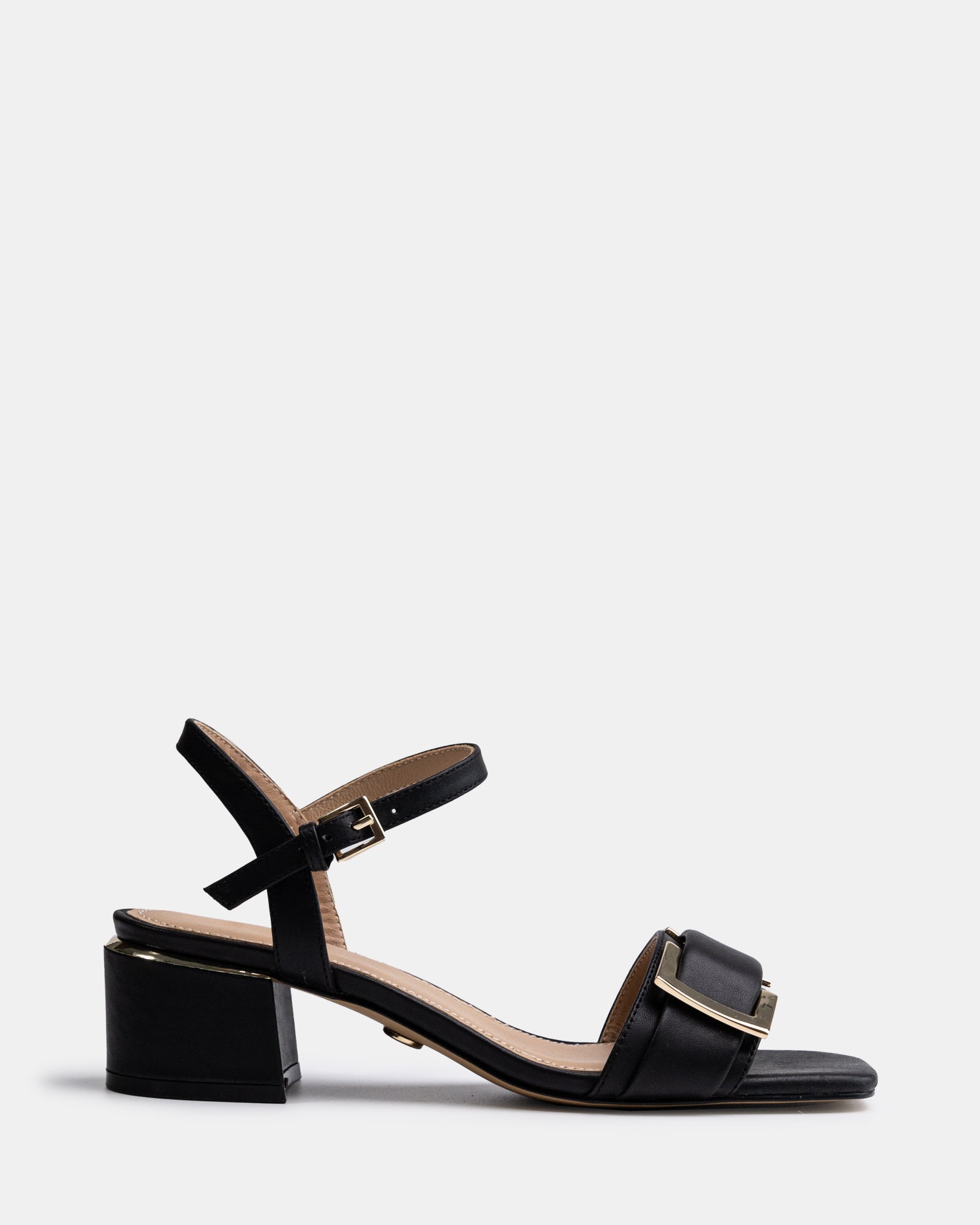 Izaro Black Leather Block Heel