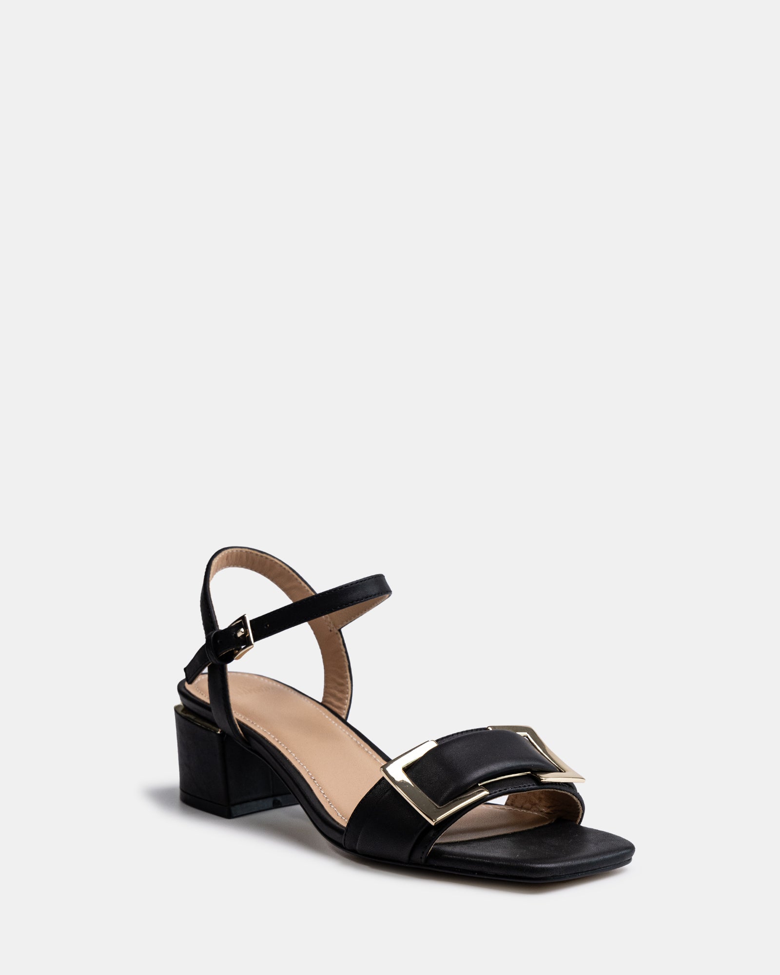 Izaro Black Leather Block Heel