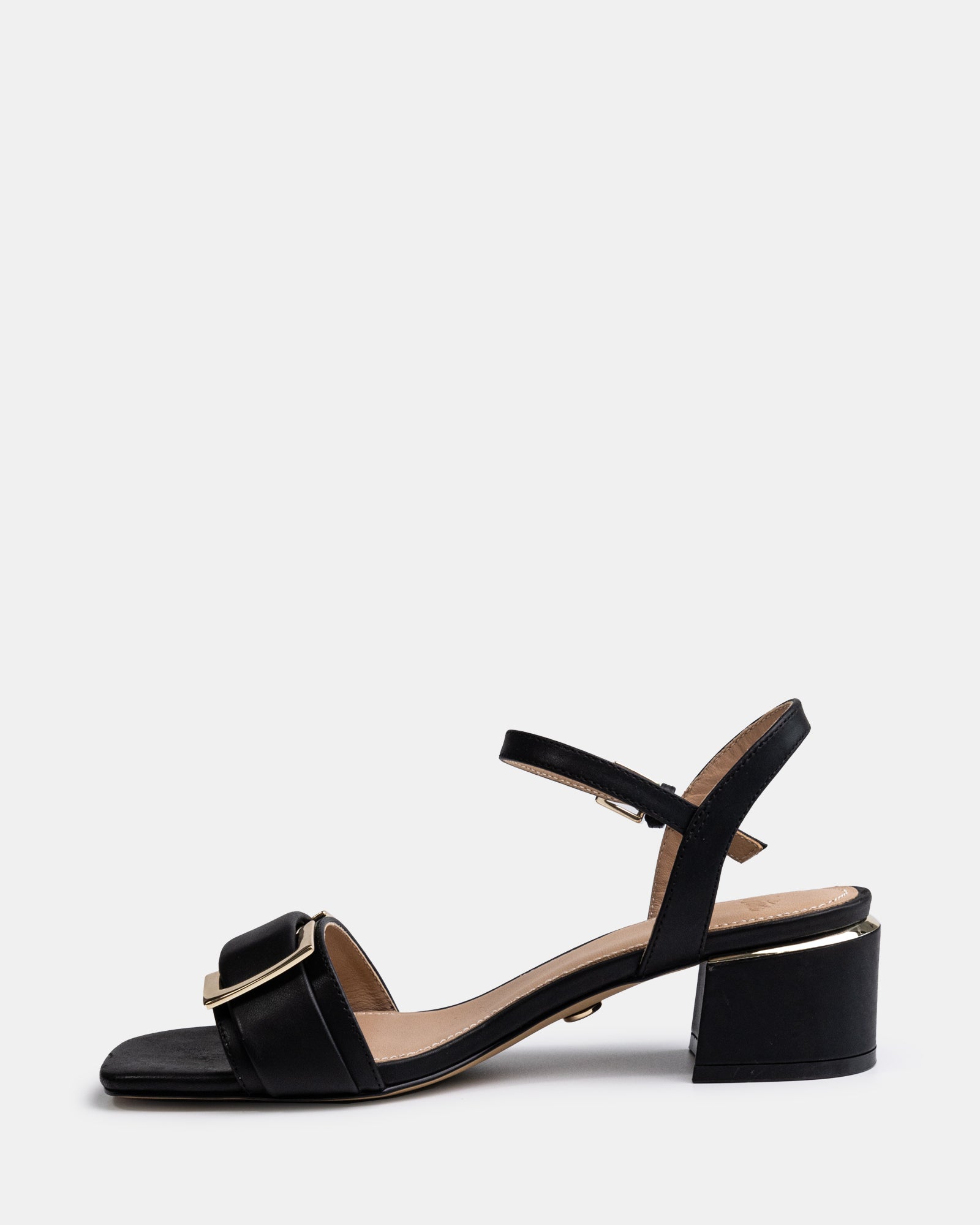 Izaro Black Leather Block Heel