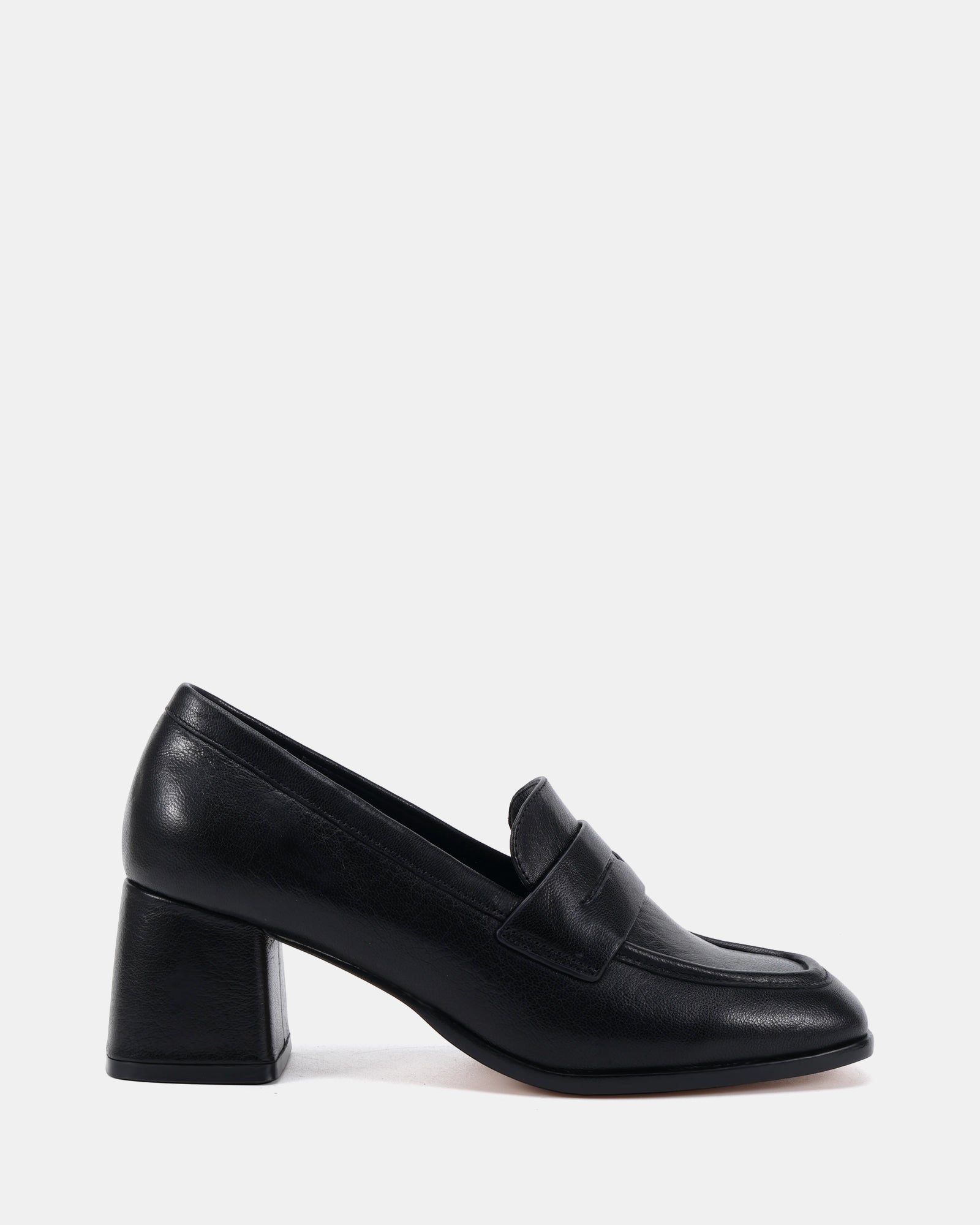 Kylie Black Leather Heeled Loafer