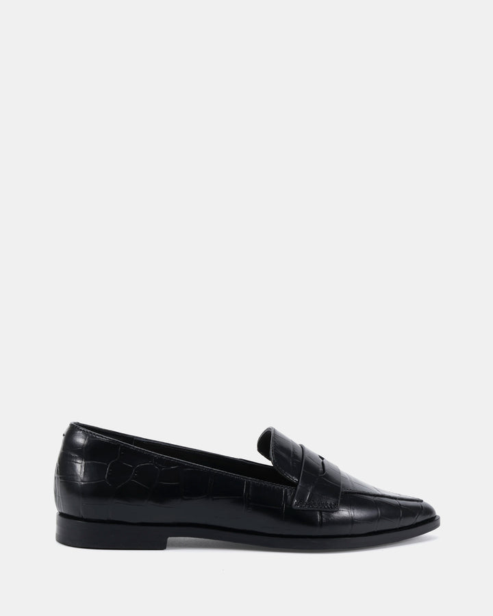 Denver Black Croc Embossed Leather Loafer
