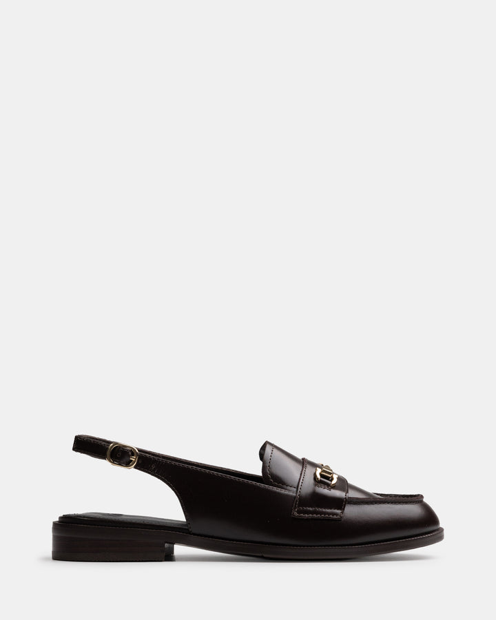 Alexia Dark Brown Leather Slingback Loafer