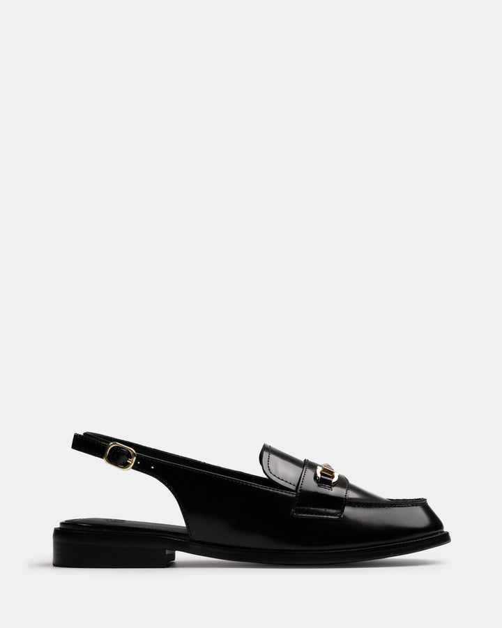Alexia Black Leather Slingback Loafer