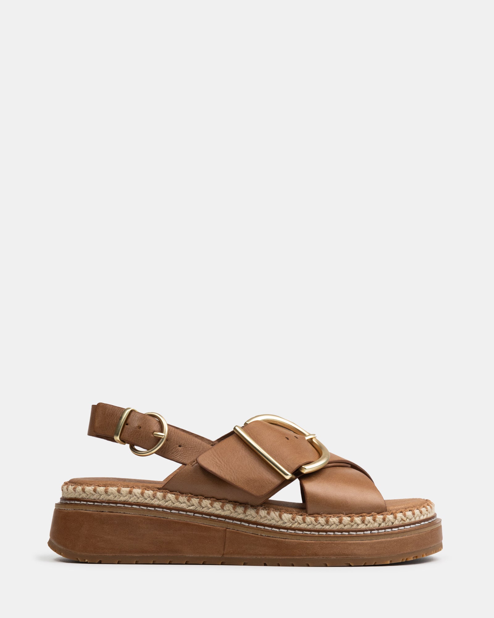 Deia Dark Cognac Pebble Leather Flatform