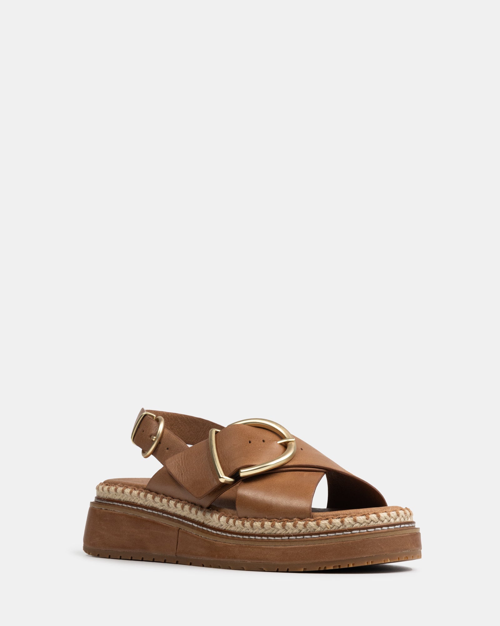 Deia Dark Cognac Pebble Leather Flatform