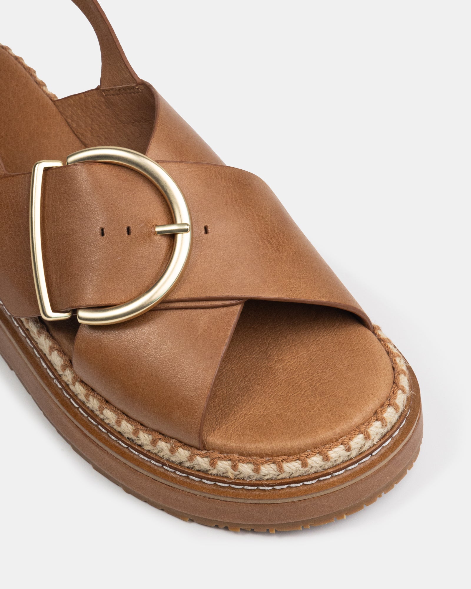 Deia Dark Cognac Pebble Leather Flatform