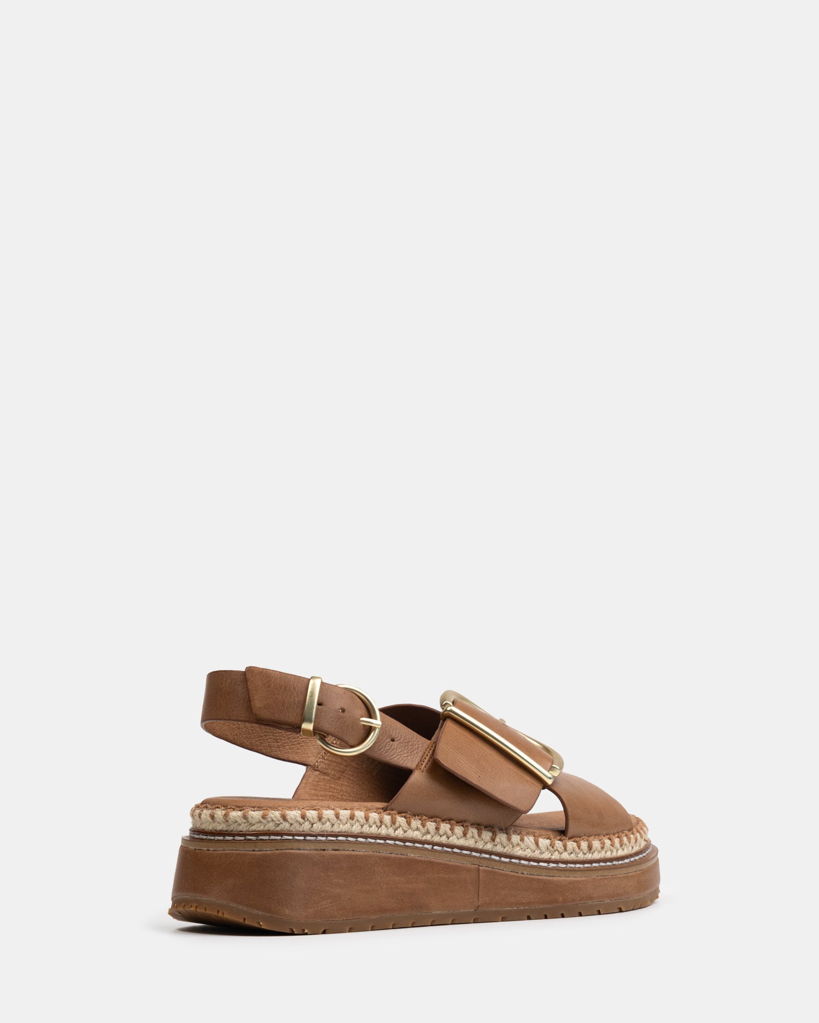 Deia Dark Cognac Pebble Leather Flatform