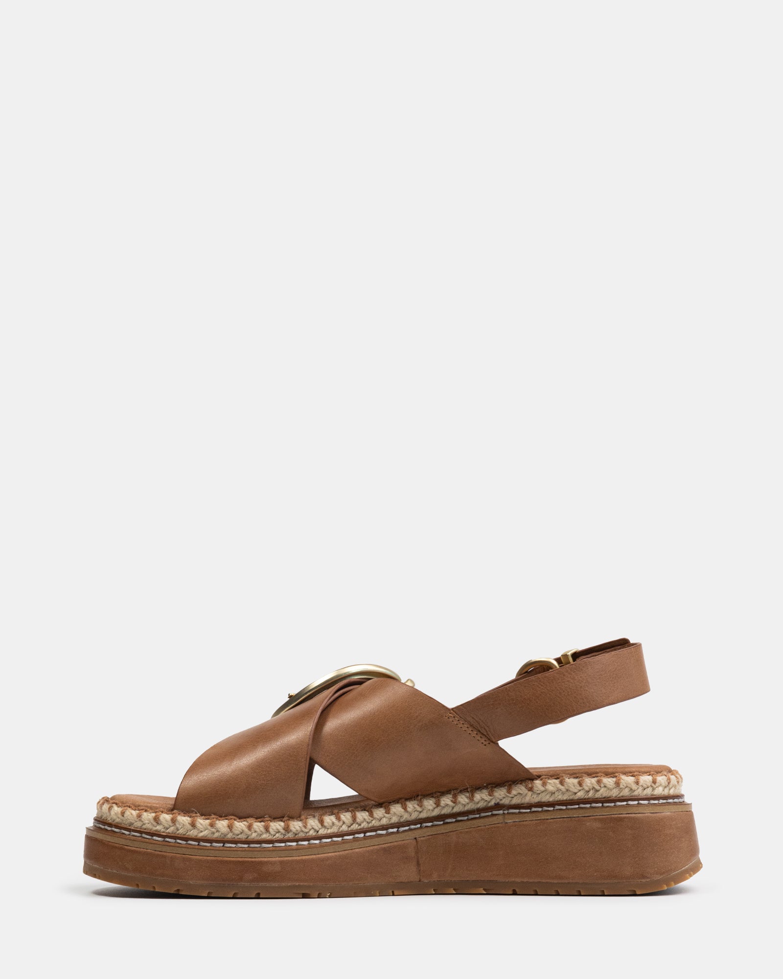 Deia Dark Cognac Pebble Leather Flatform