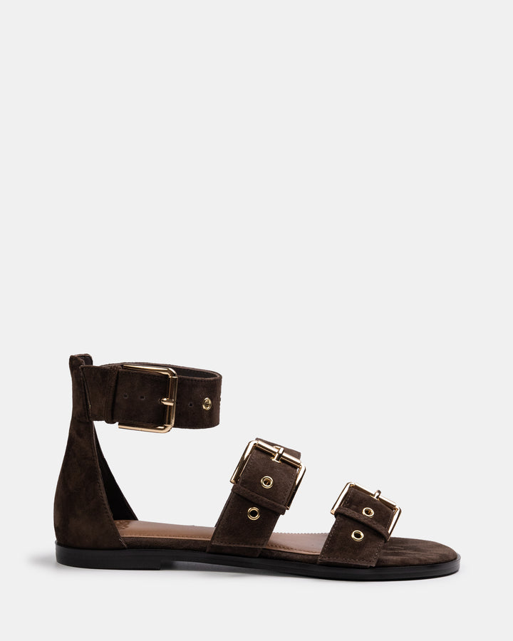 Elyssa Espresso Suede Leather Sandal