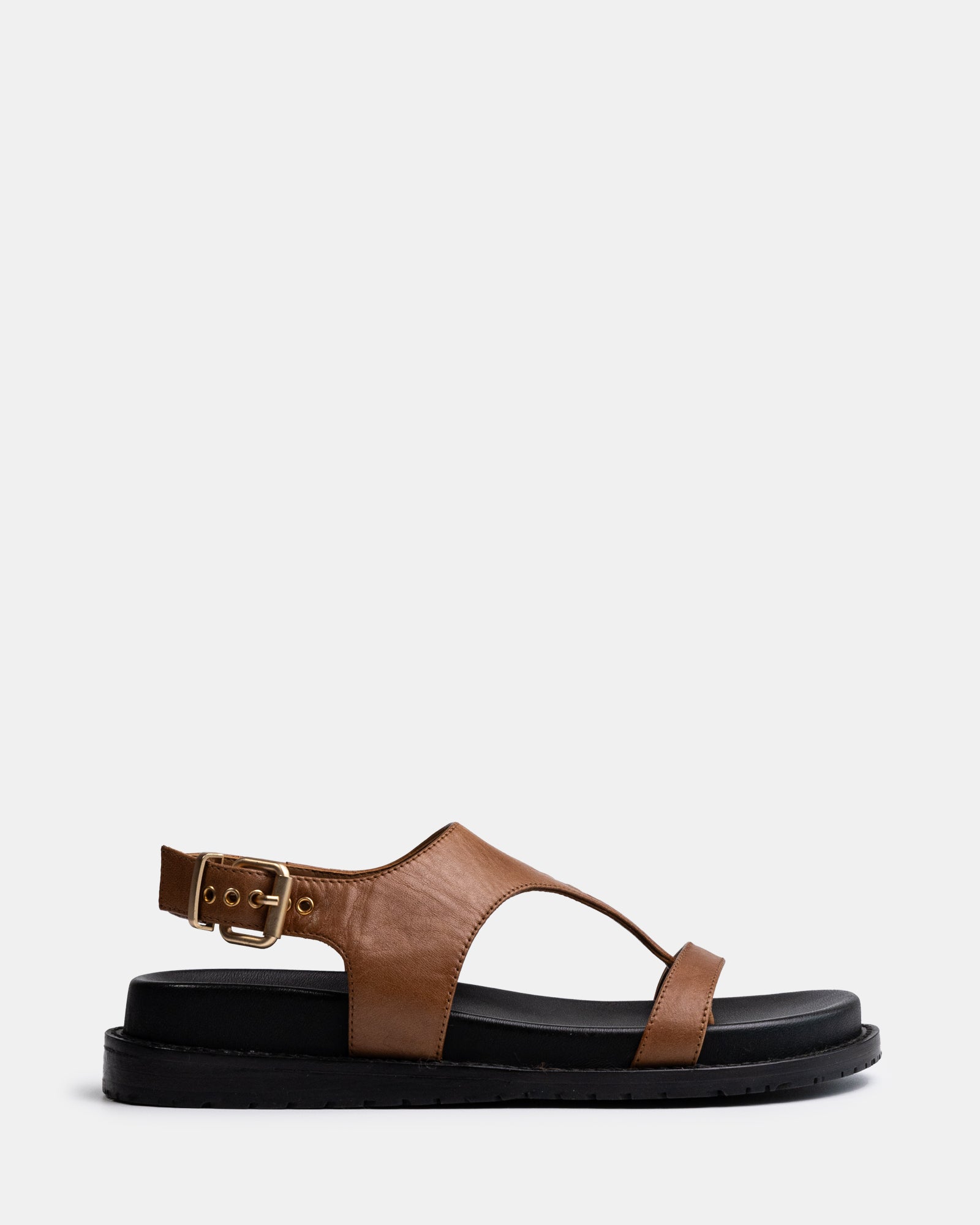 Anina Dark Cognac Leather Footbed Sandal