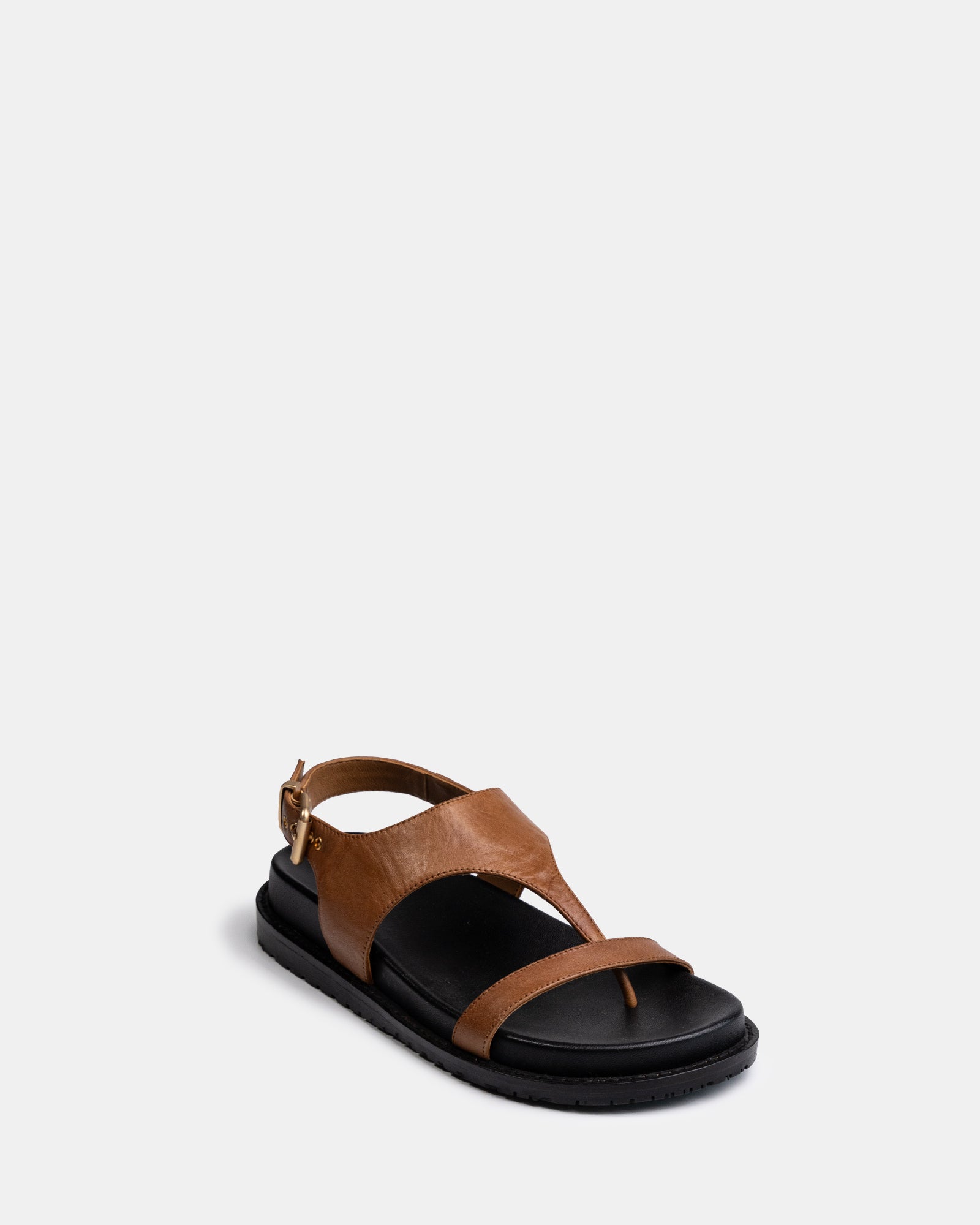 Anina Dark Cognac Leather Footbed Sandal