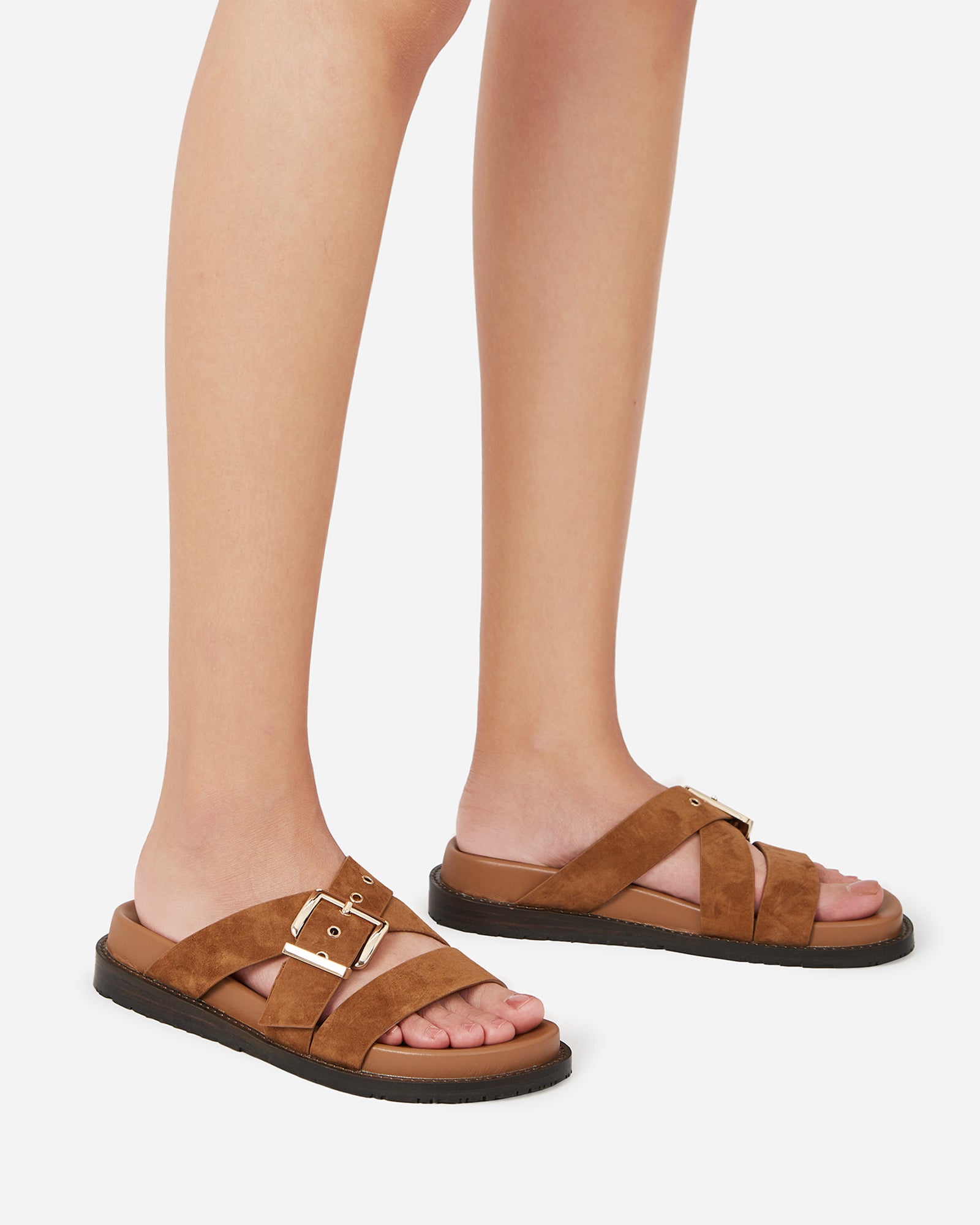 Adelle Tan Suede Leather Footbed Sandal