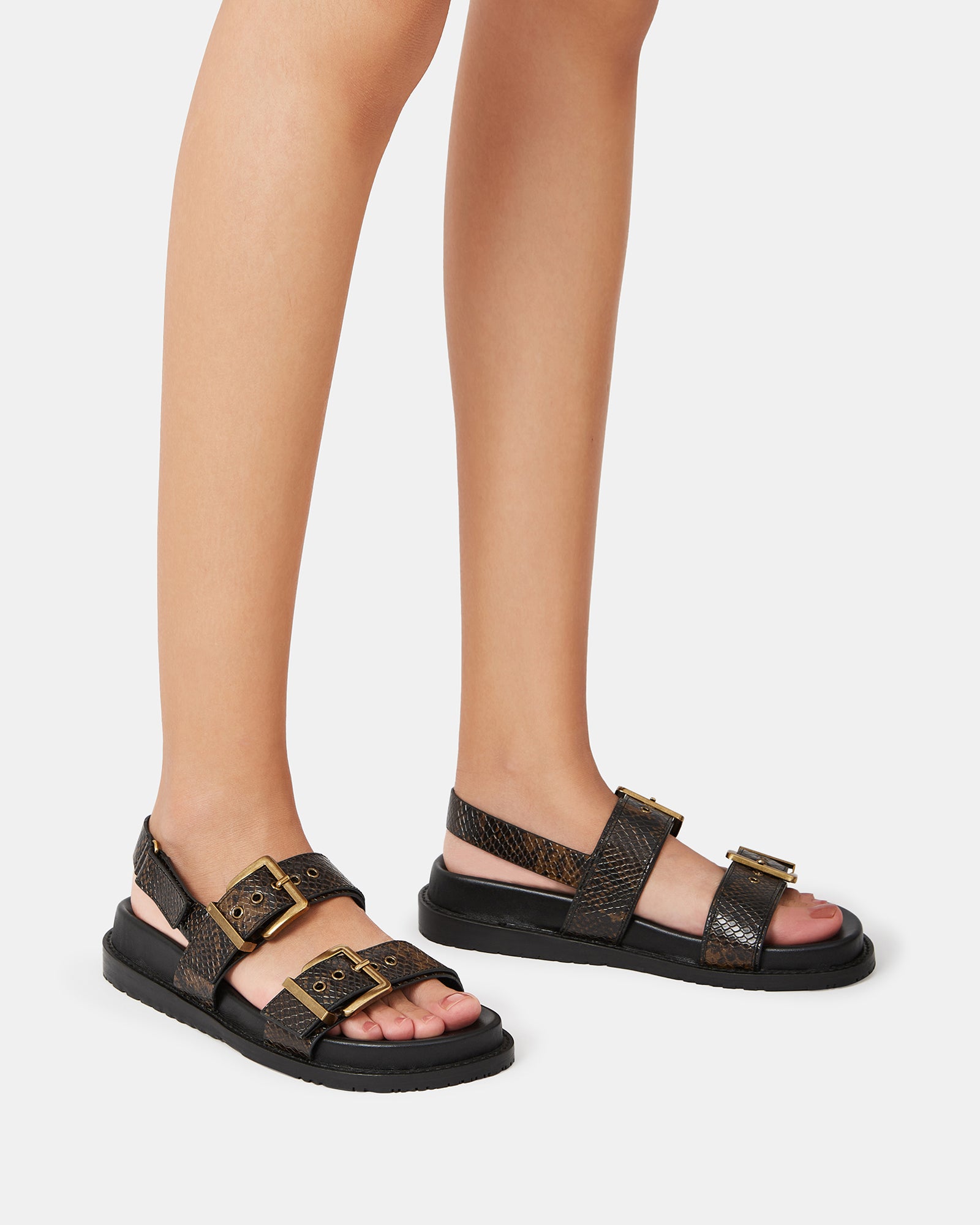 Archie Snake Emboss Leather Footbed Sandal