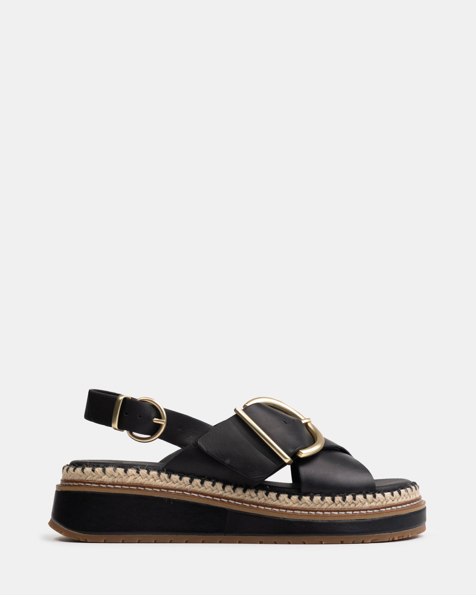 Deia Black Leather Flatform