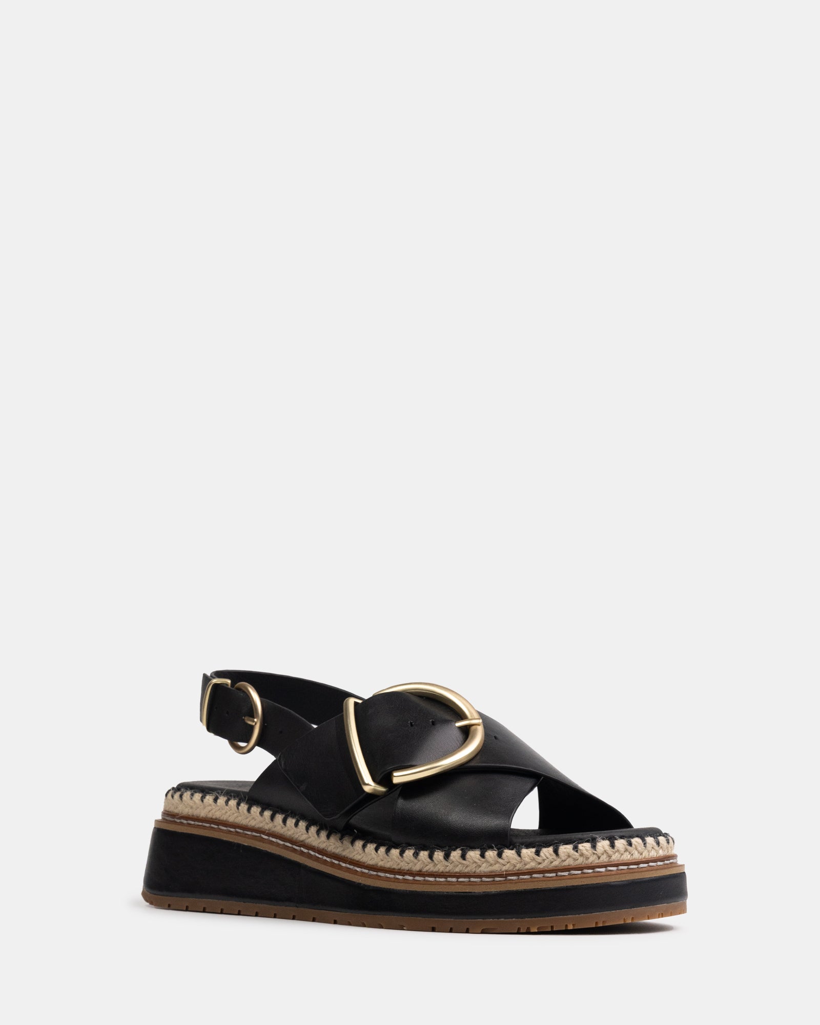 Deia Black Leather Flatform