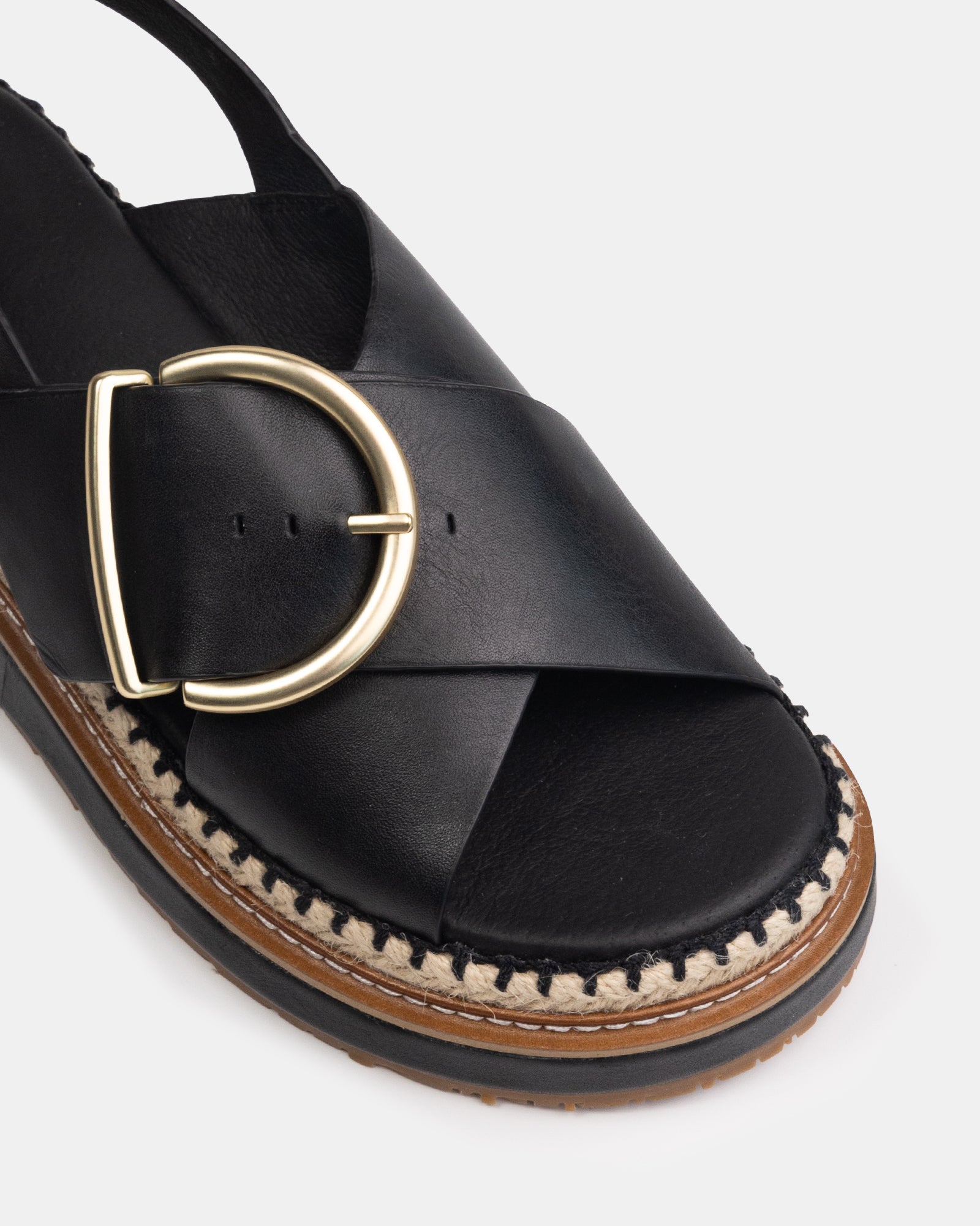 Deia Black Leather Flatform
