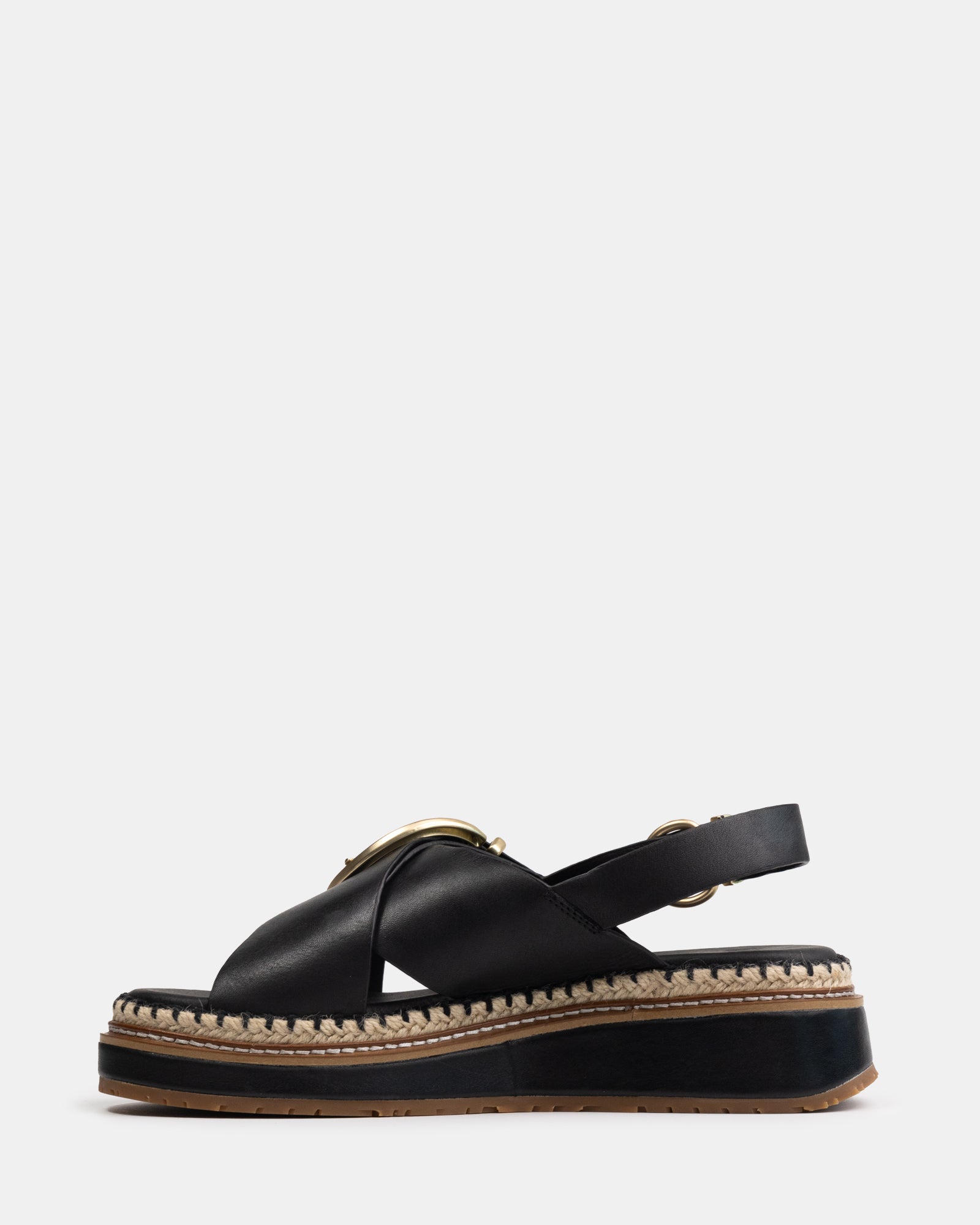 Deia Black Leather Flatform