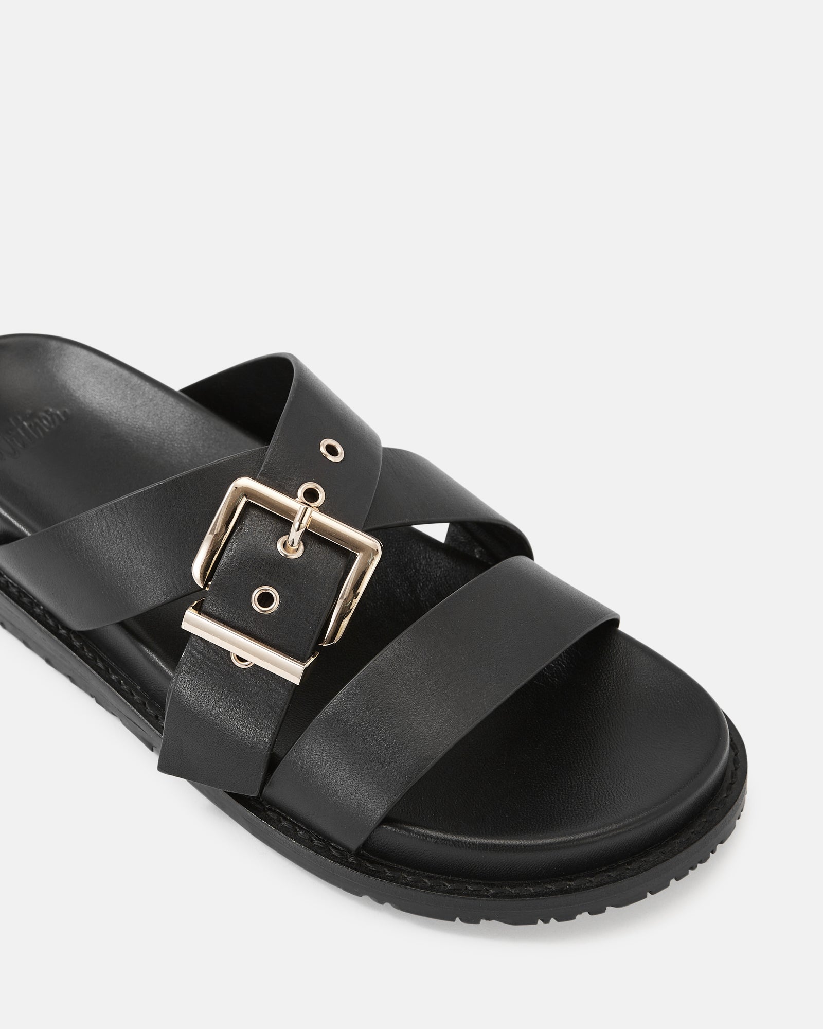Adelle Black Leather Footbed Sandal