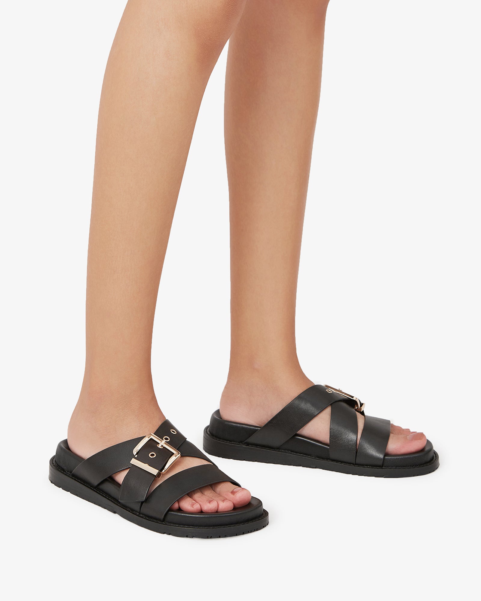 Adelle Black Leather Footbed Sandal