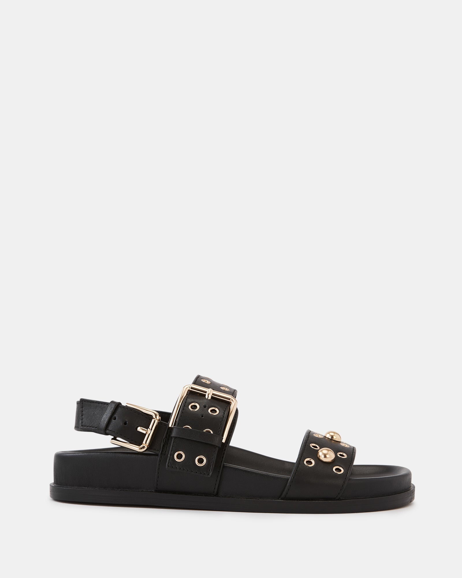 Fifi Black Leather Flatform Sandal