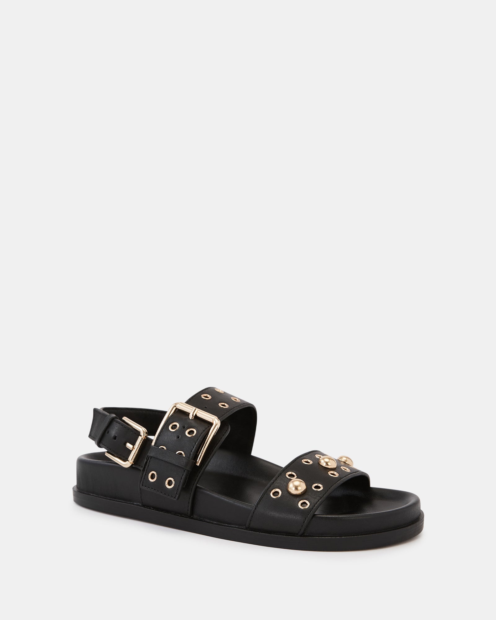 Fifi Black Leather Flatform Sandal