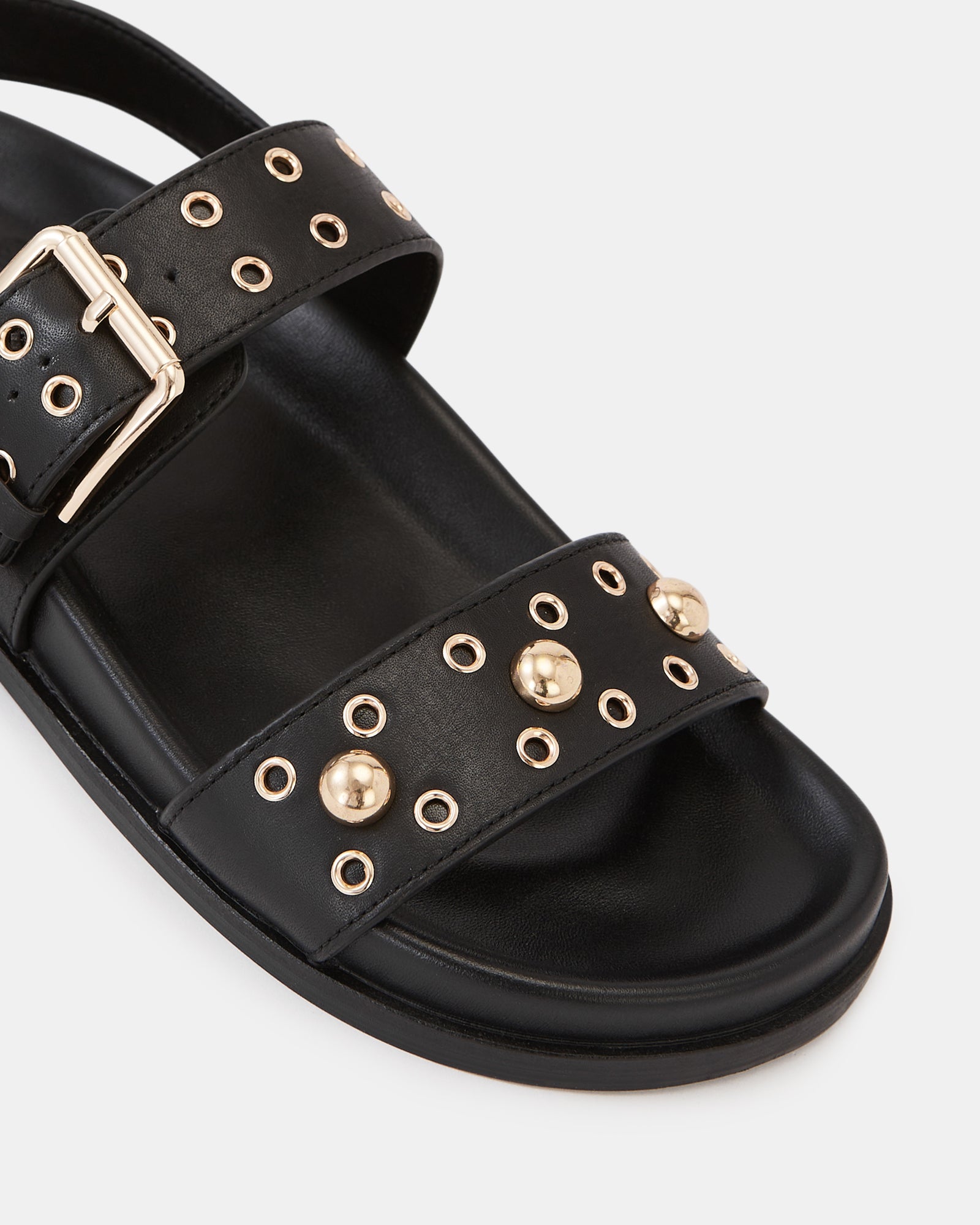 Fifi Black Leather Flatform Sandal