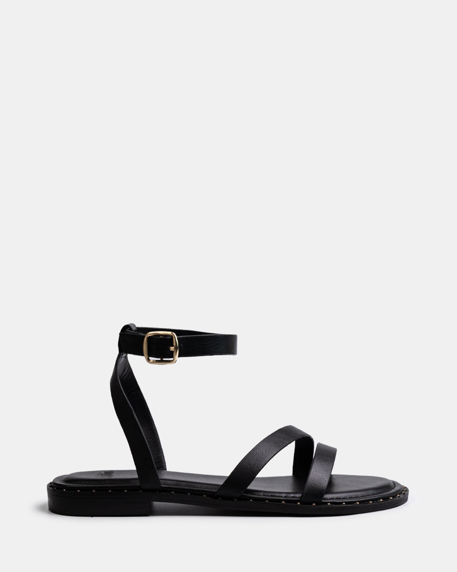 Crystina Black Leather Strappy Sandal