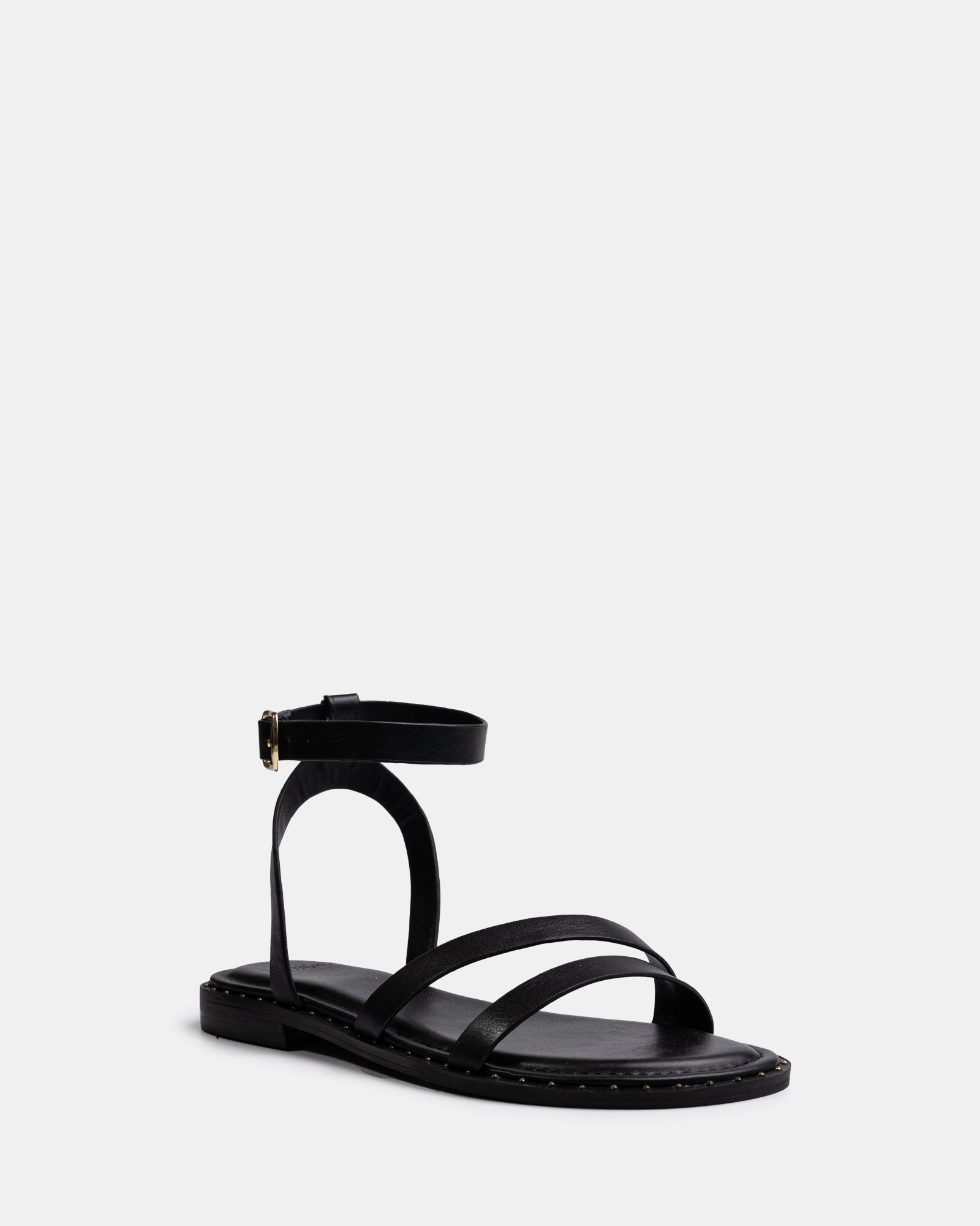 Crystina Black Leather Strappy Sandal