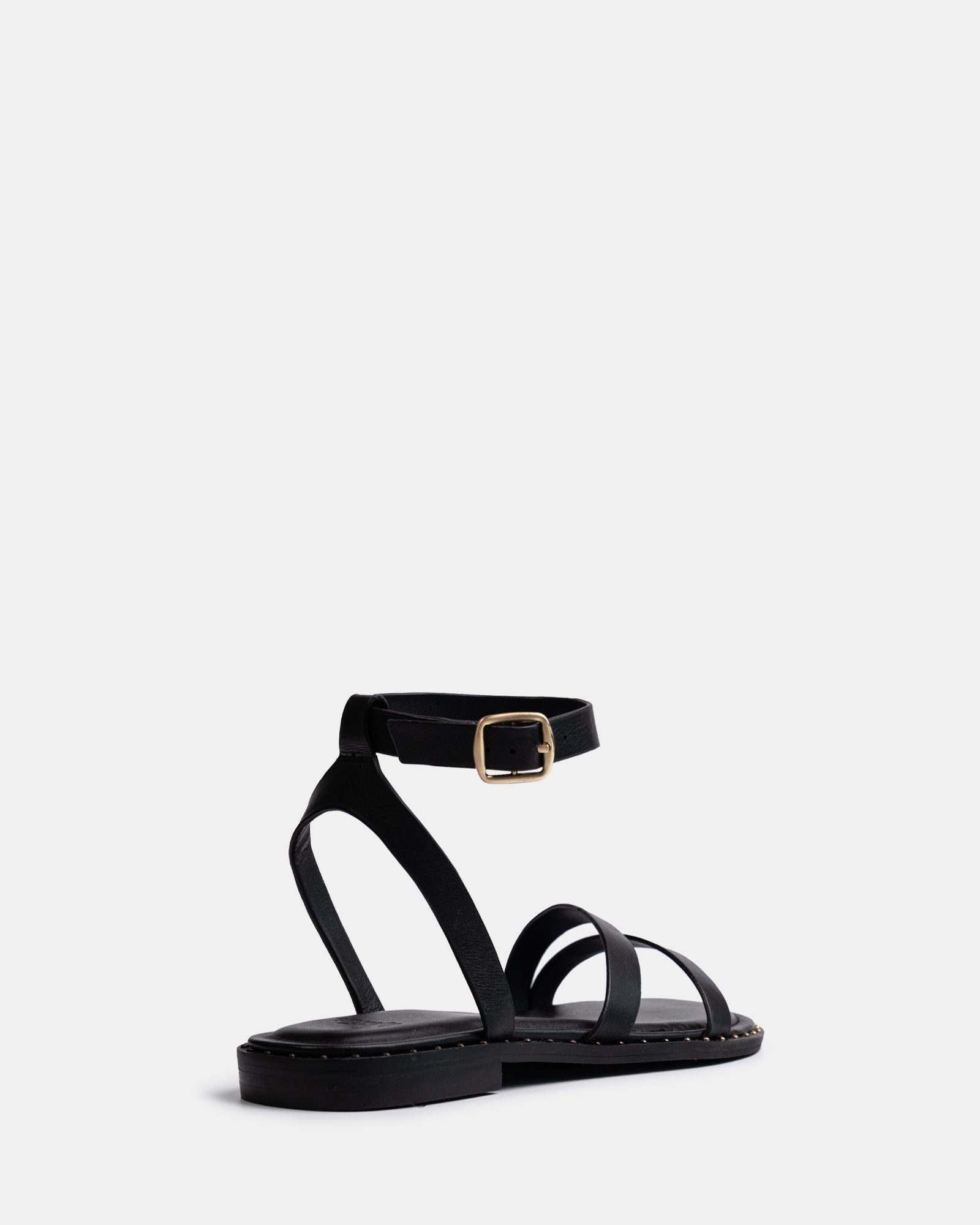 Crystina Black Leather Strappy Sandal