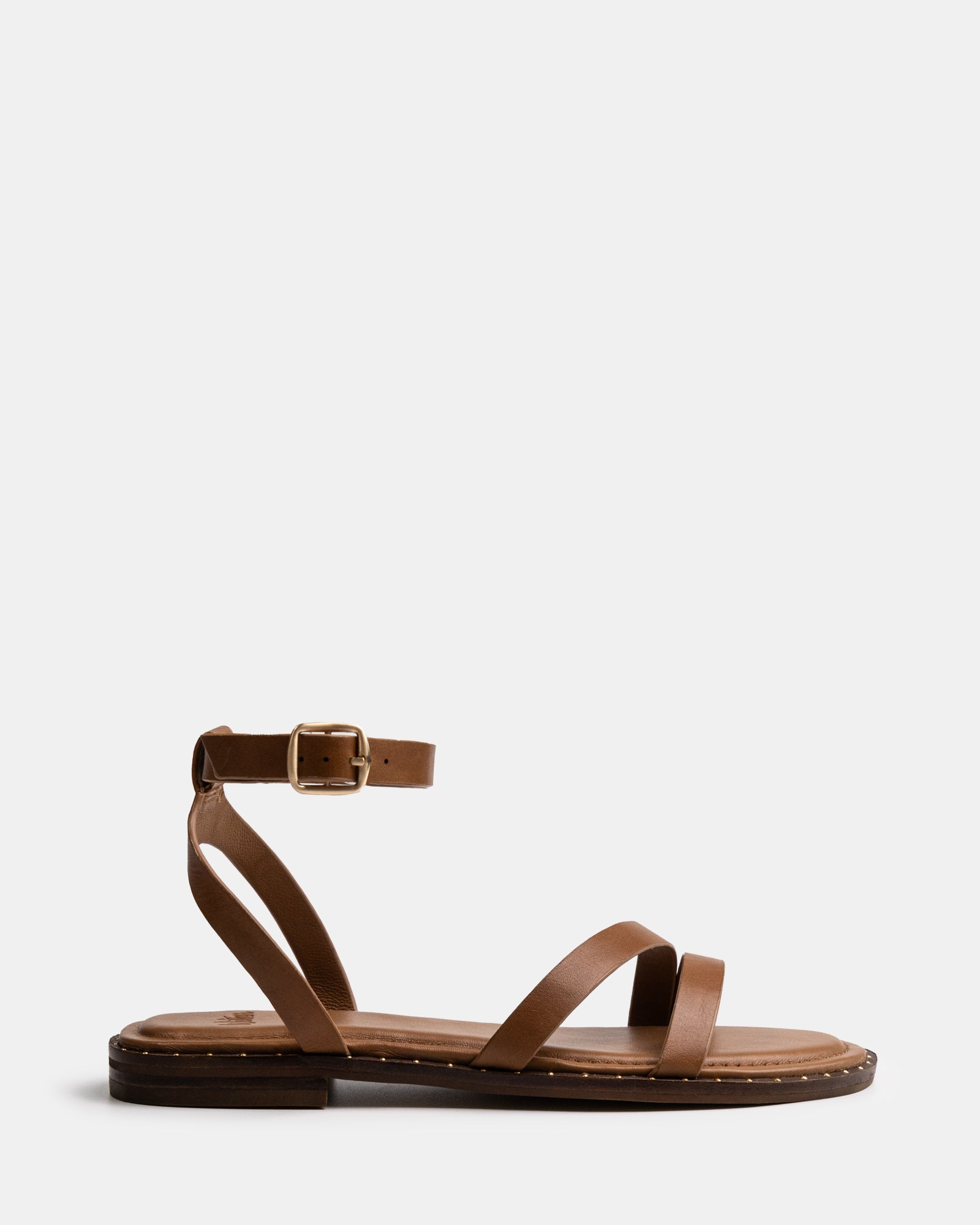 Crystina Dark Cognac Leather Strappy Sandal