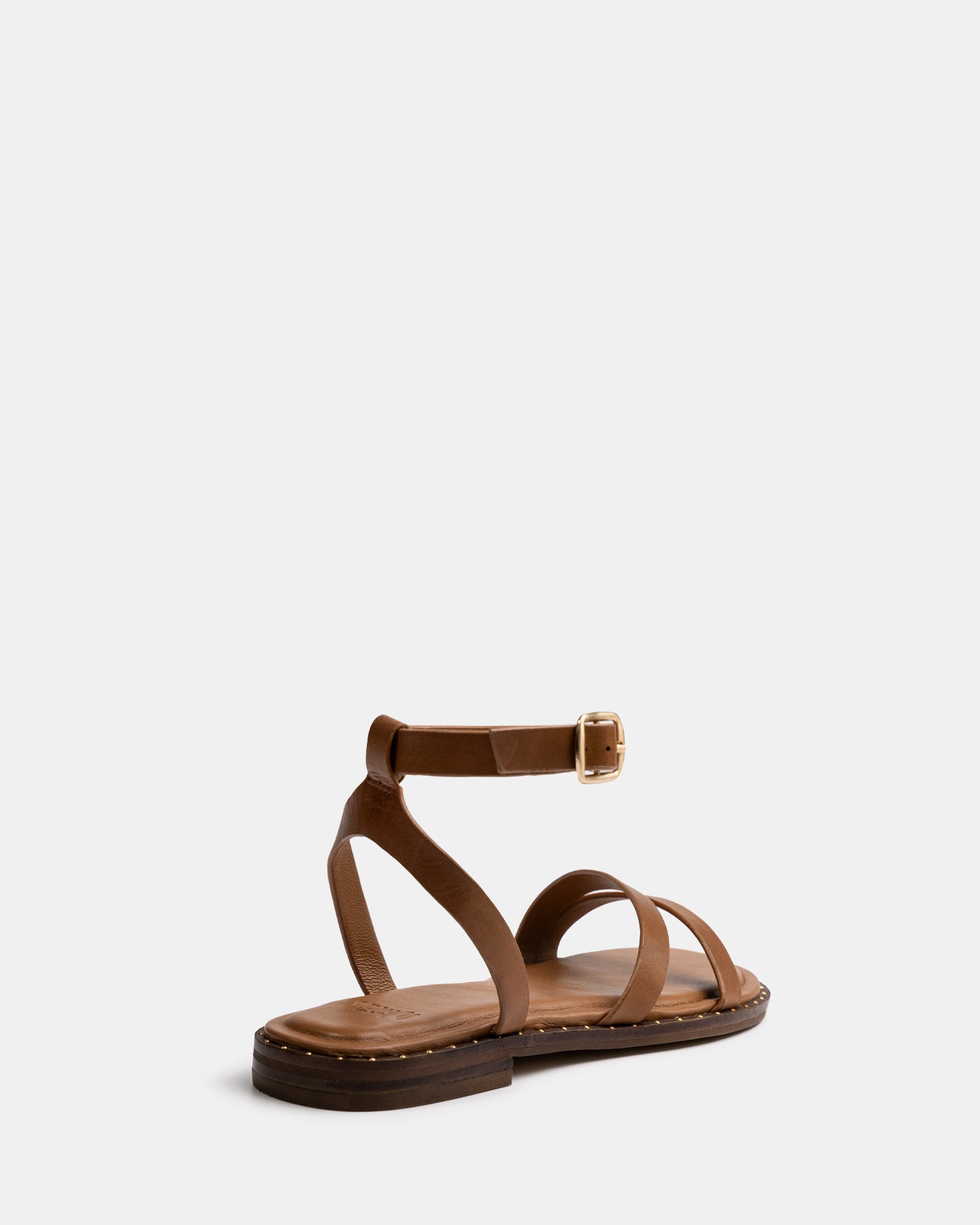 Crystina Dark Cognac Leather Strappy Sandal