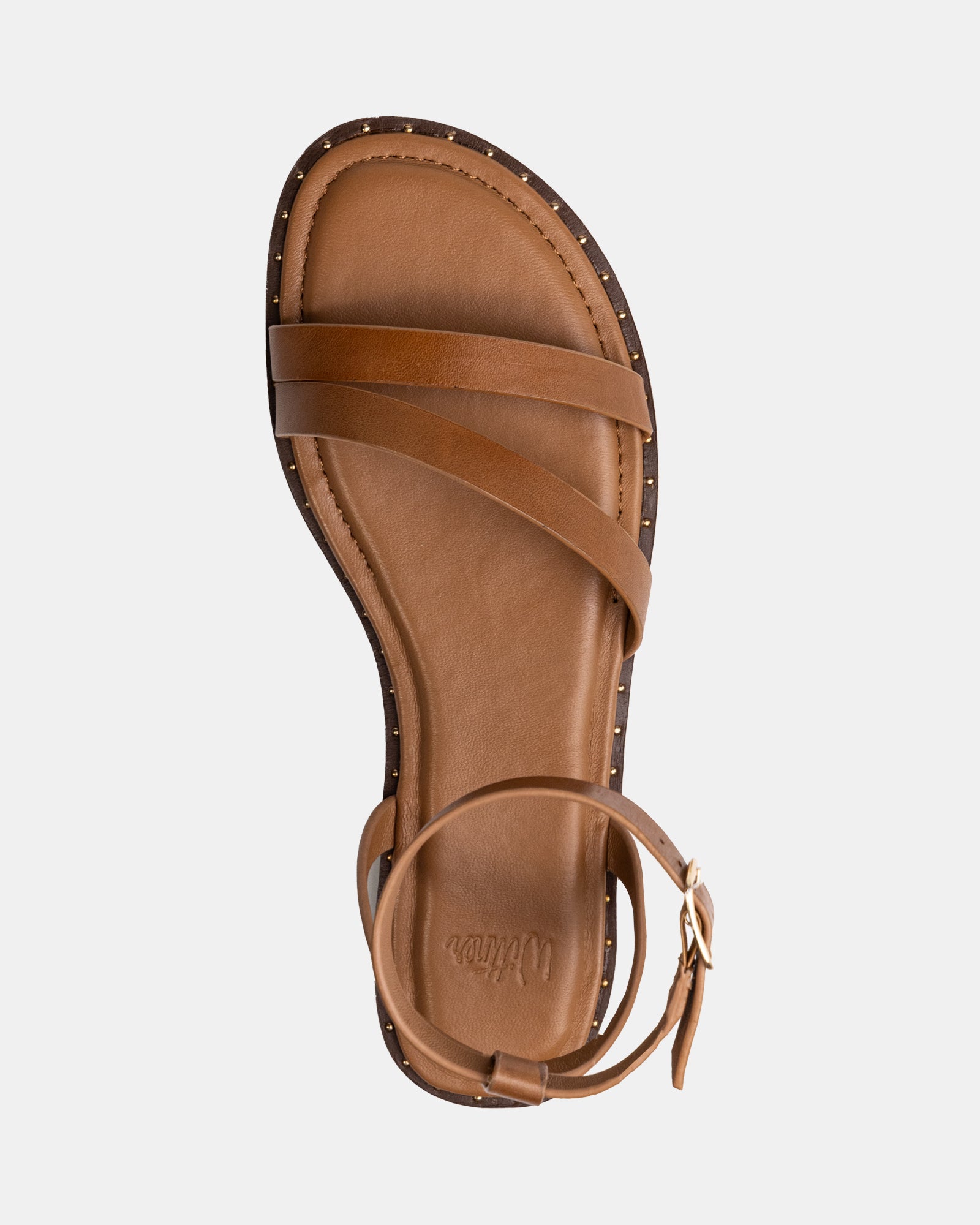 Crystina Dark Cognac Leather Strappy Sandal