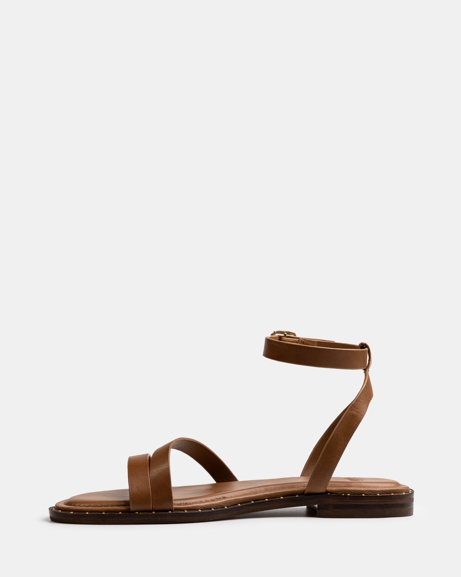 Crystina Dark Cognac Leather Strappy Sandal