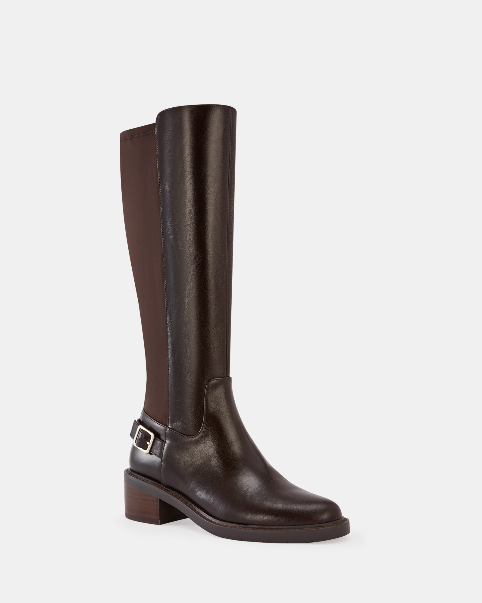 Branda Dark Brown Leather and Neoprene Knee High Boot