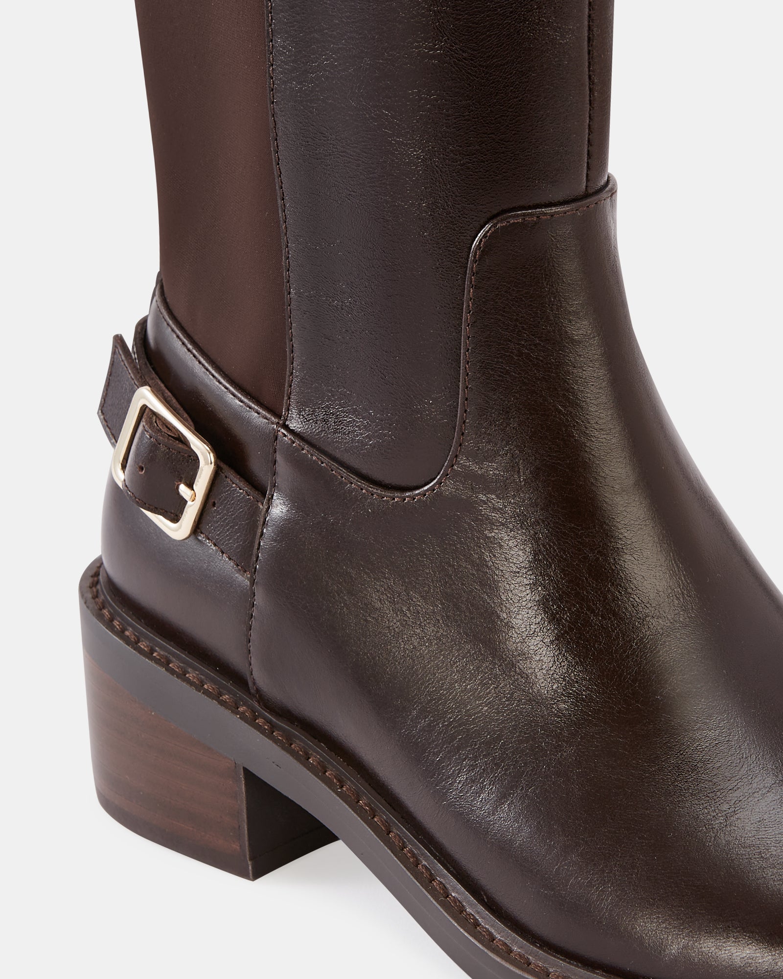 Branda Dark Brown Leather and Neoprene Knee High Boot