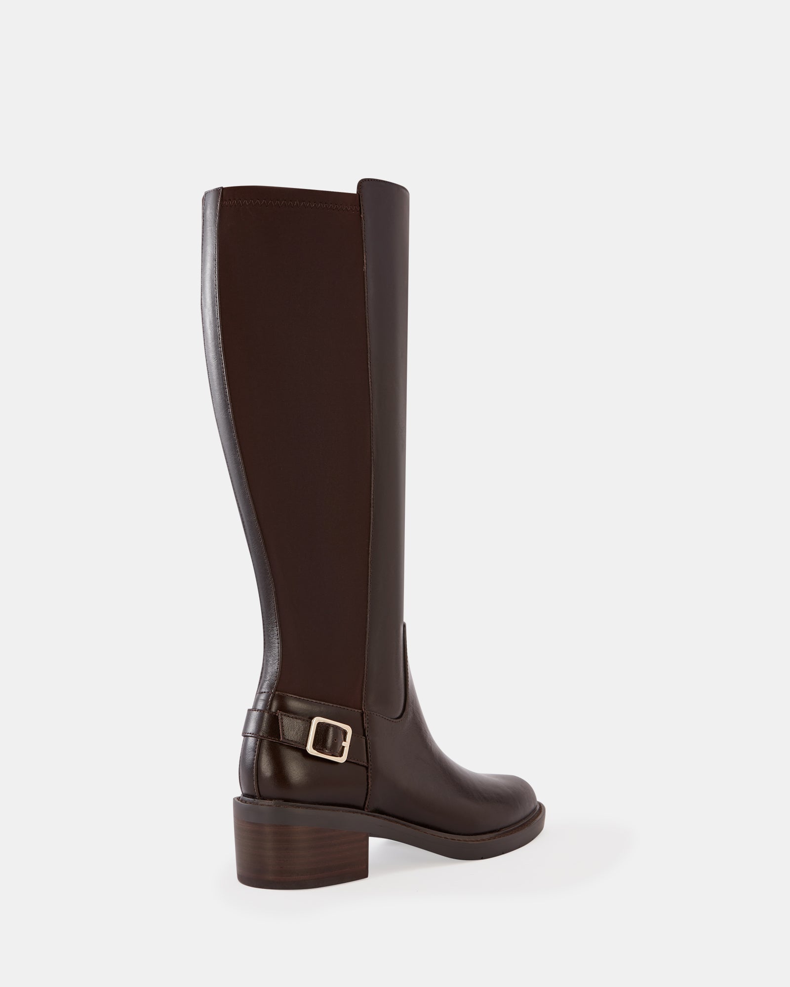 Branda Dark Brown Leather and Neoprene Knee High Boot