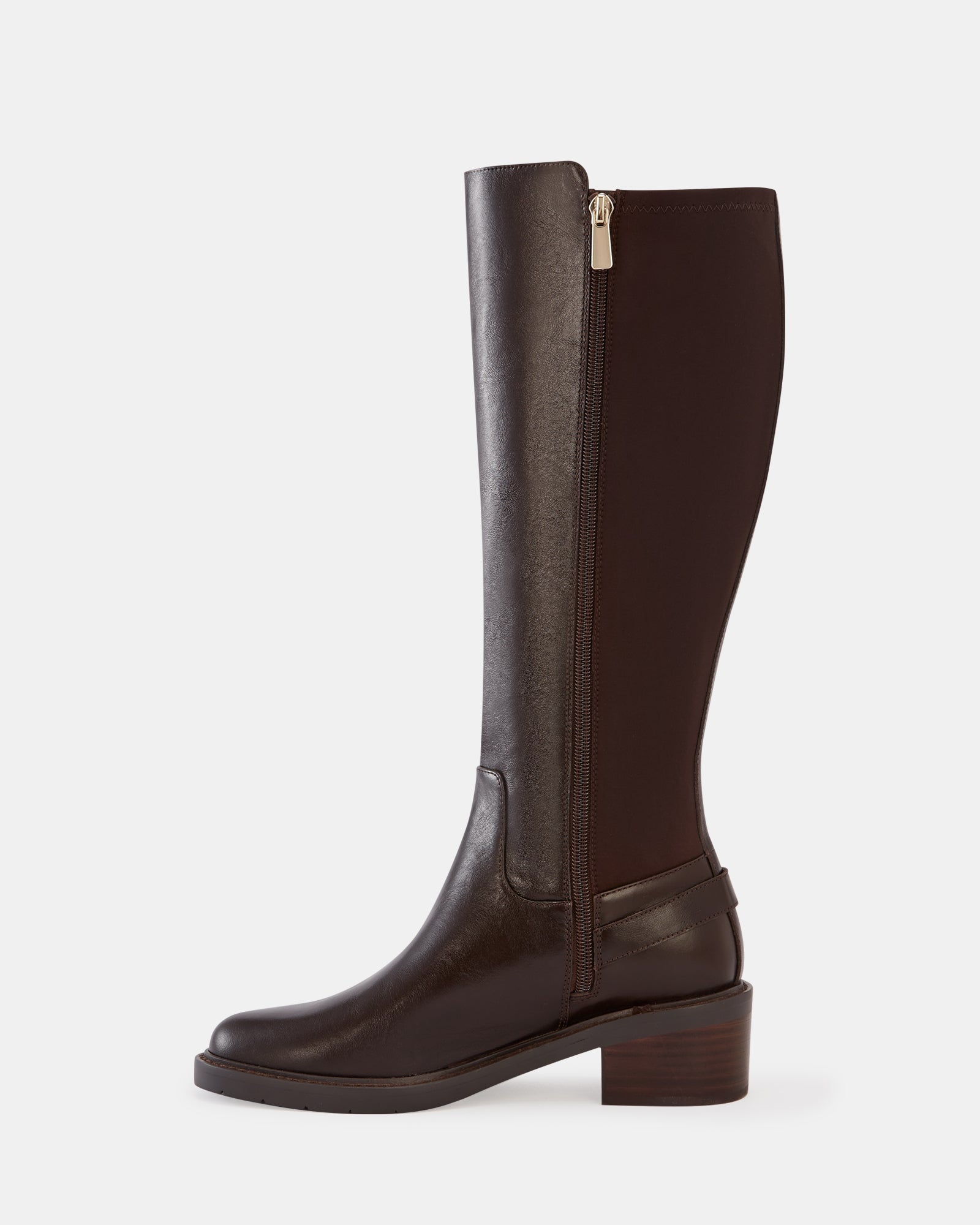 Branda Dark Brown Leather and Neoprene Knee High Boot