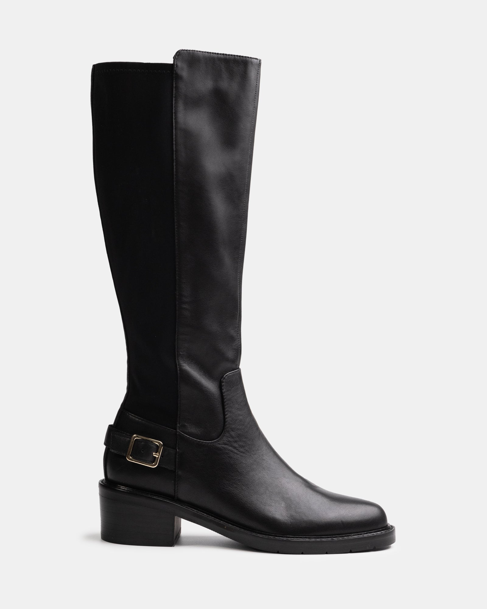 Branda Black Leather and Neoprene Knee High Boot