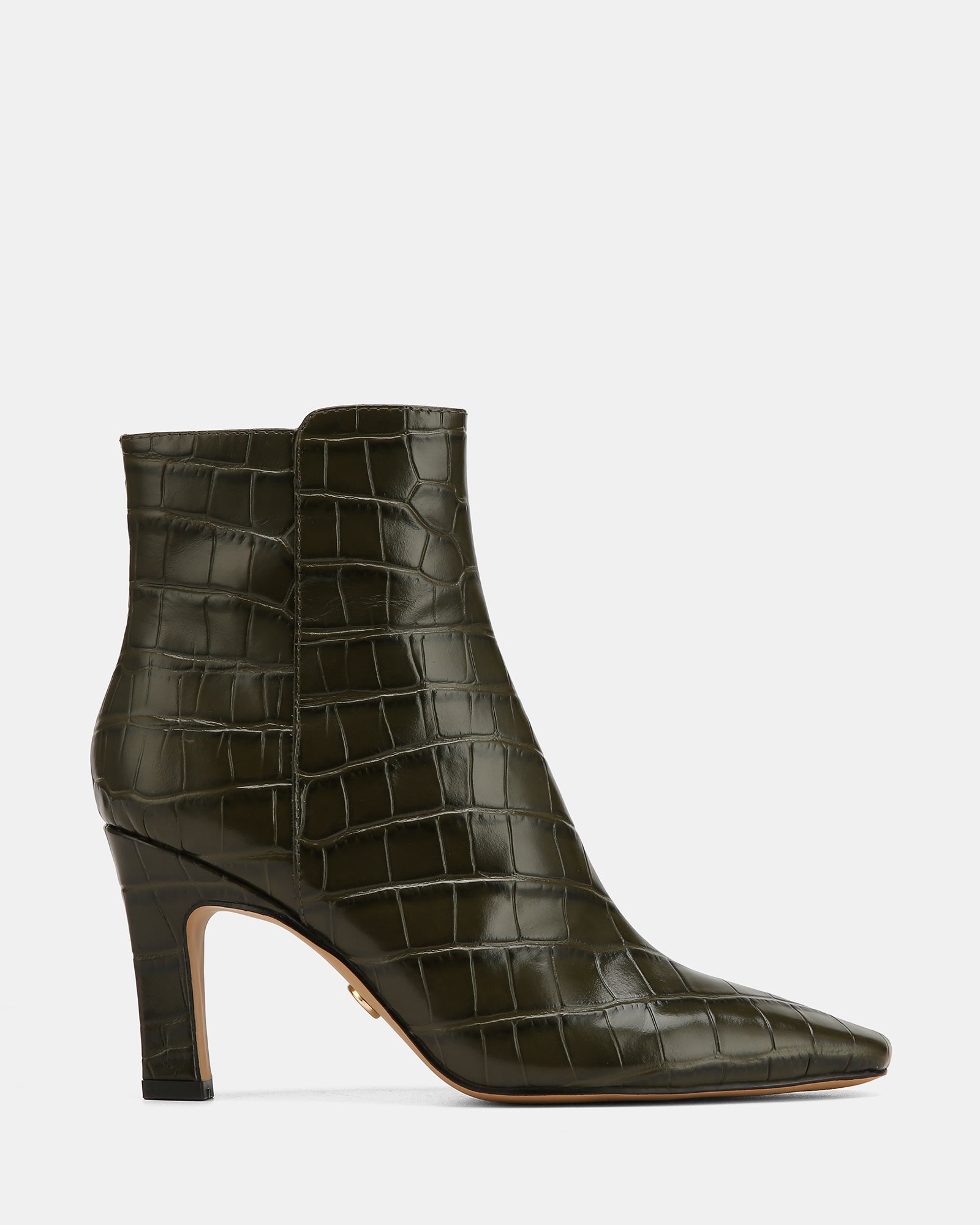 Loz Olive Green Croc Embossed Leather Ankle Boot