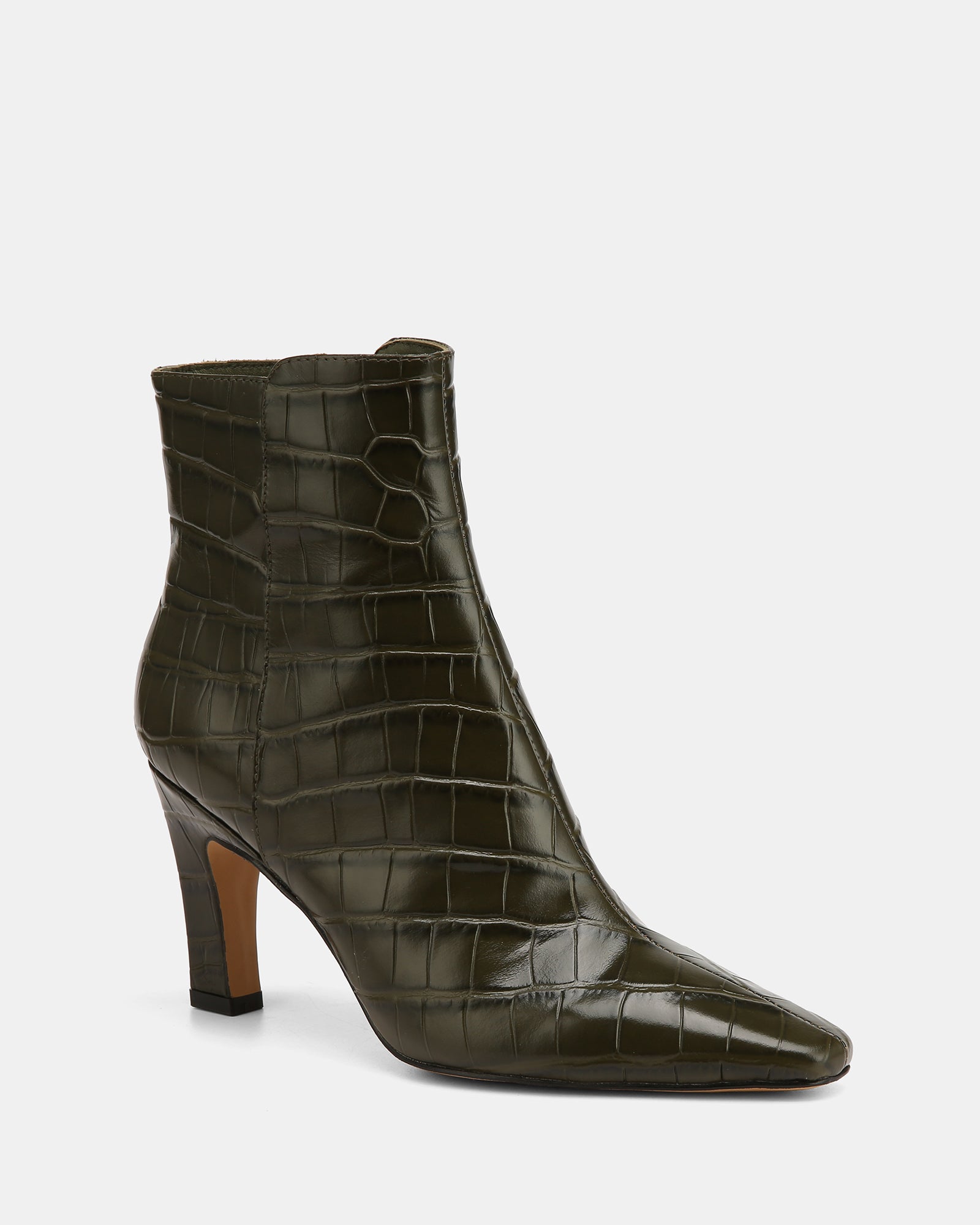 Loz Olive Green Croc Embossed Leather Ankle Boot